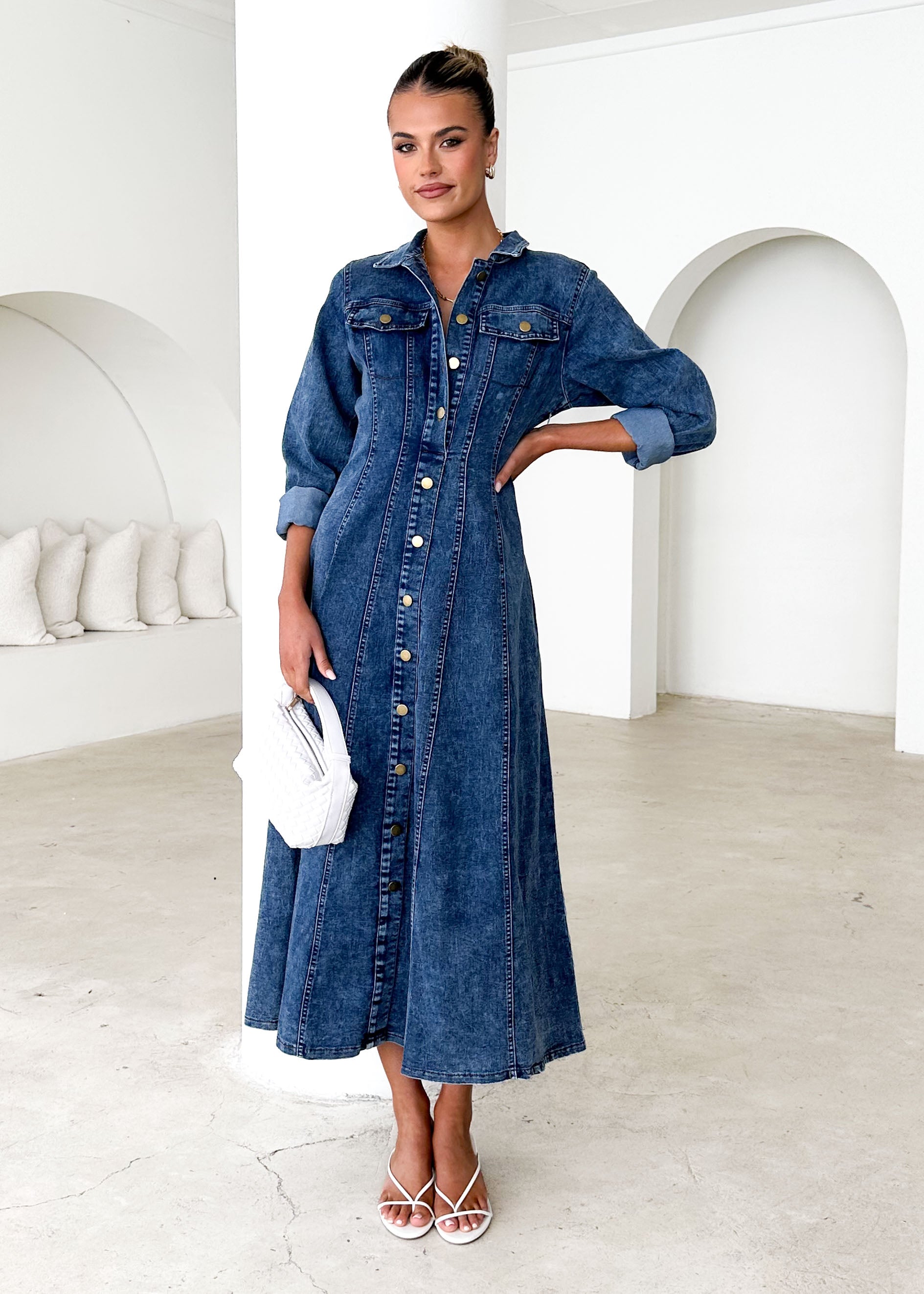 Cantrell Denim Maxi Dress - Mid Blue