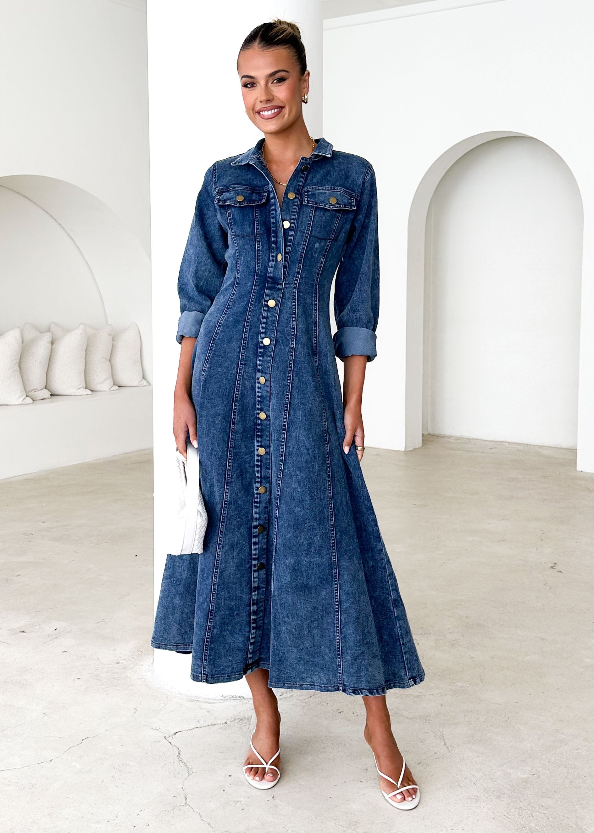 Cantrell Denim Maxi Dress - Mid Blue