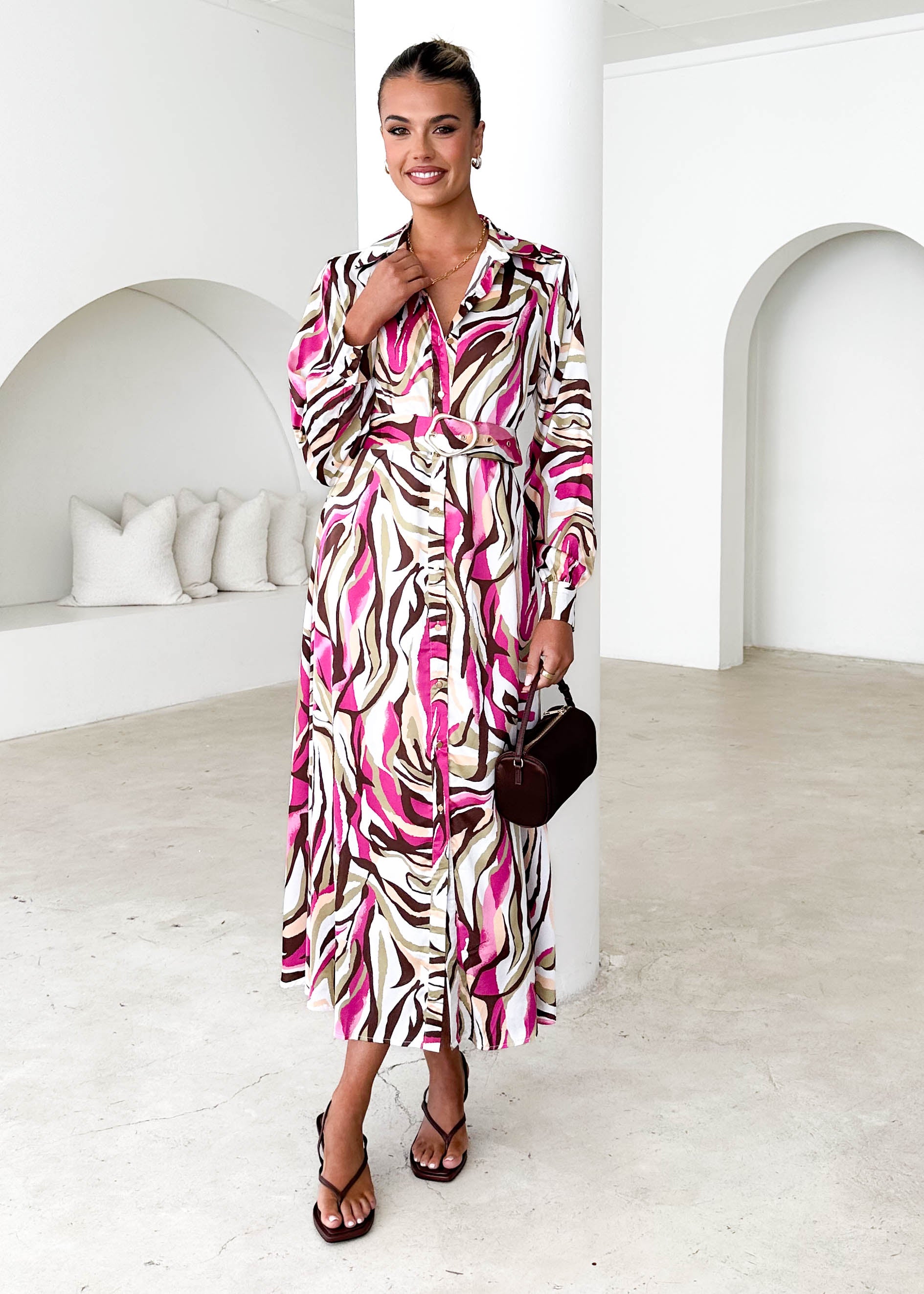 Maderra Midi Dress - Fuchsia Safari