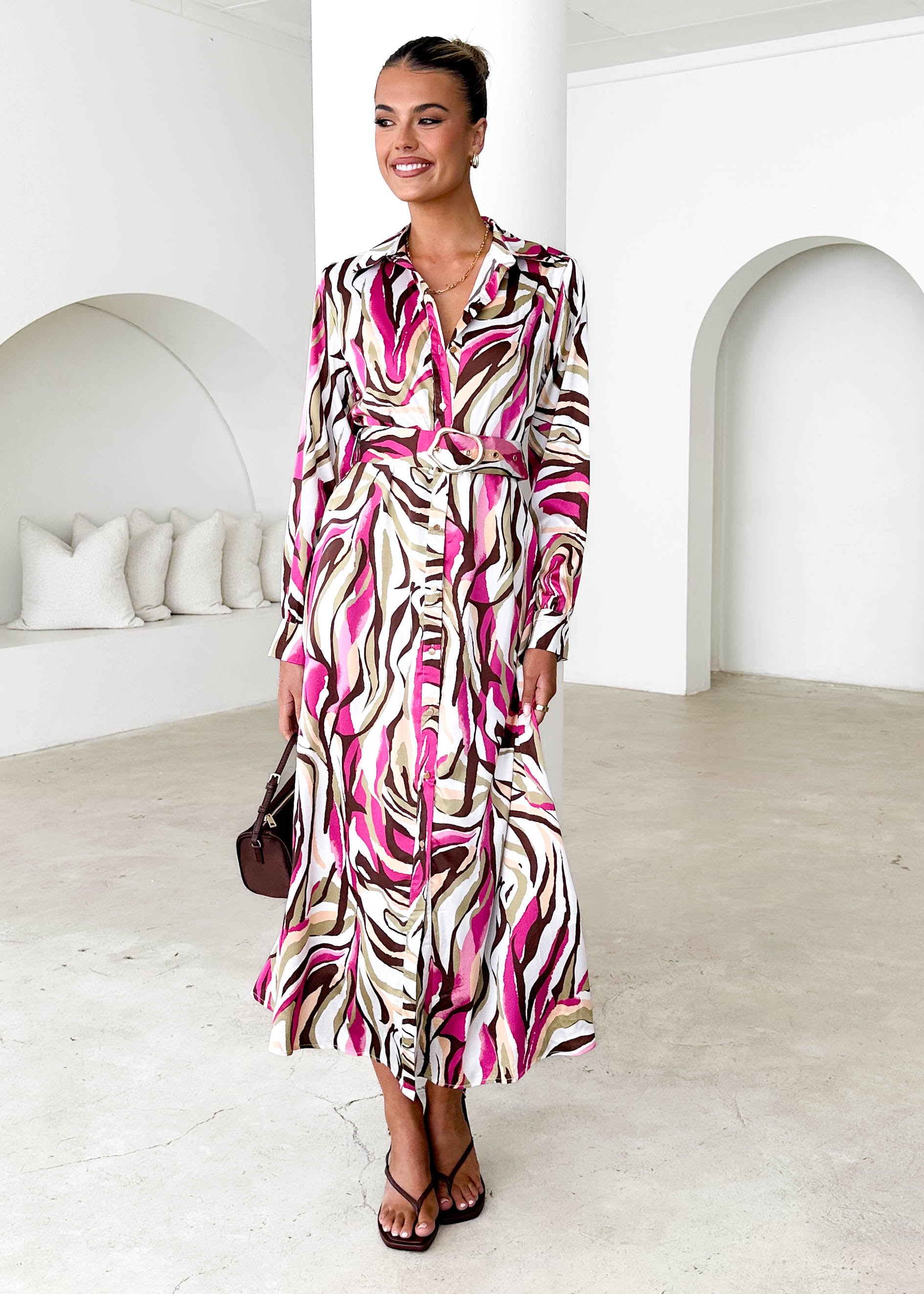 Maderra Midi Dress - Fuchsia Safari