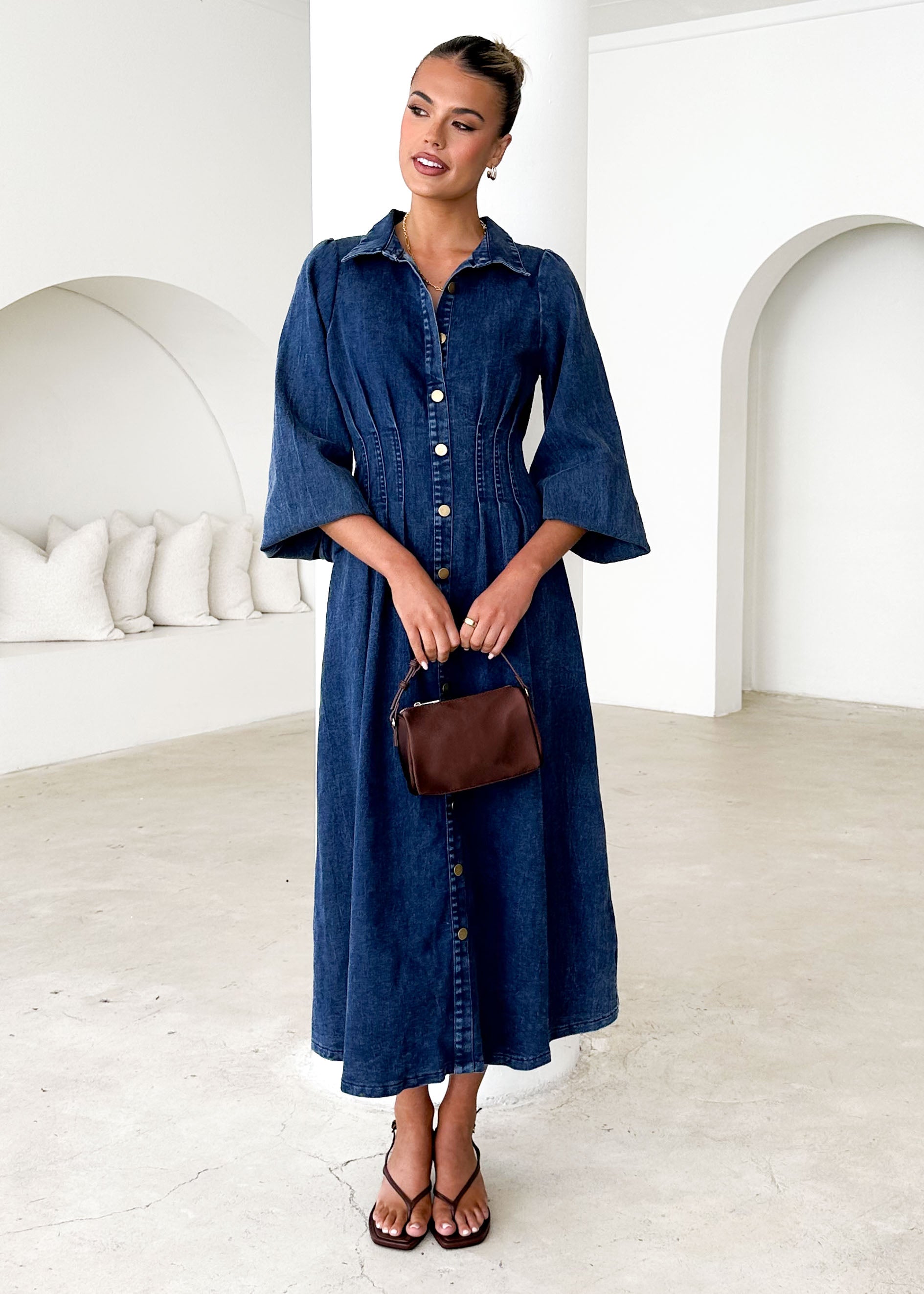 Karliat Denim Maxi Dress - Dark Blue