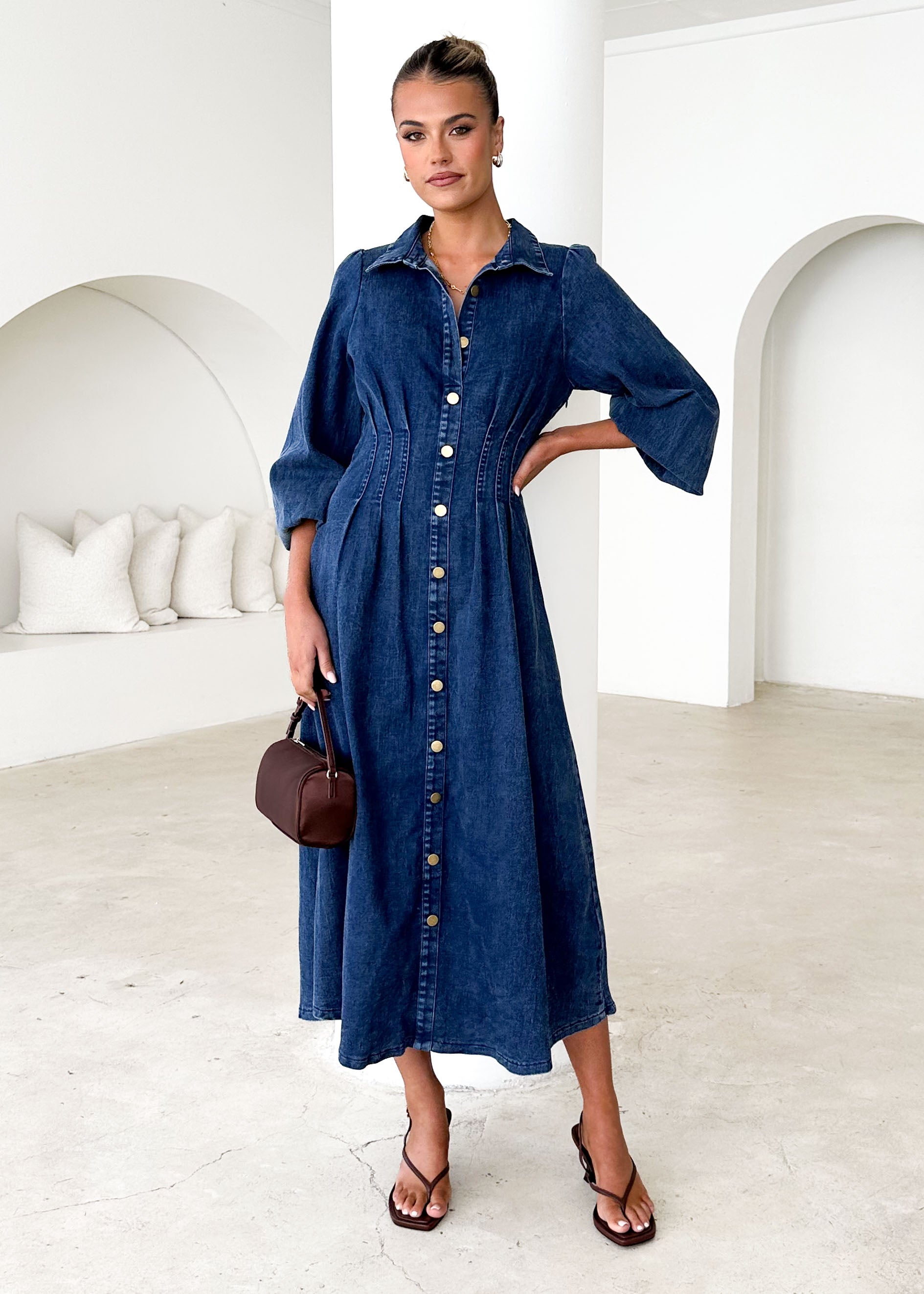 Karliat Denim Maxi Dress - Dark Blue