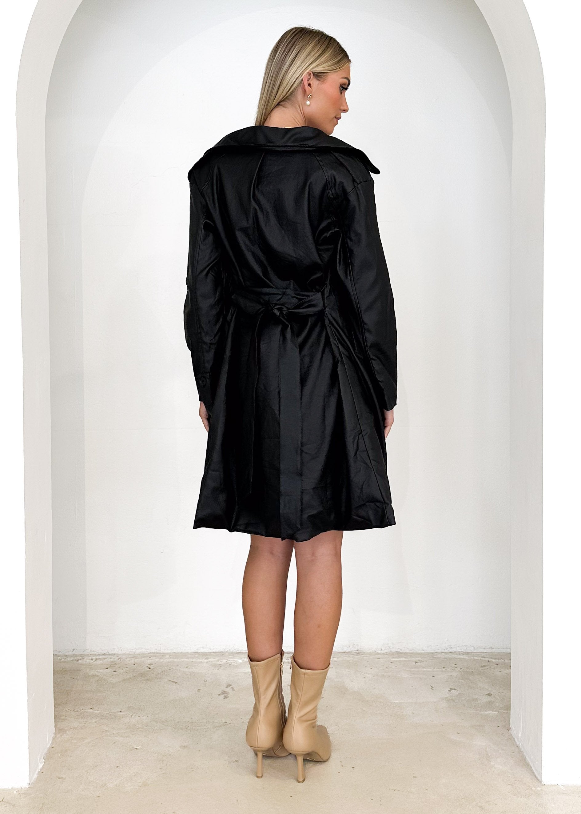 Rexia Coated Trench Coat - Black