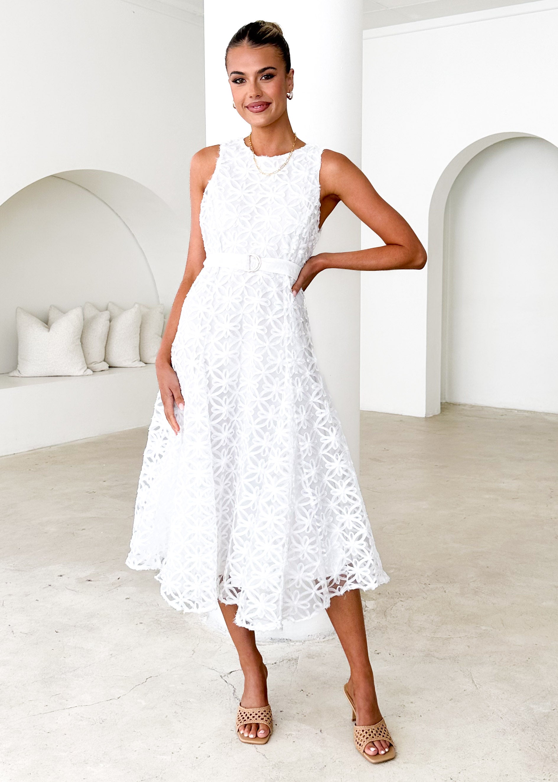 Eclipse Lace Midi Dress - Off White