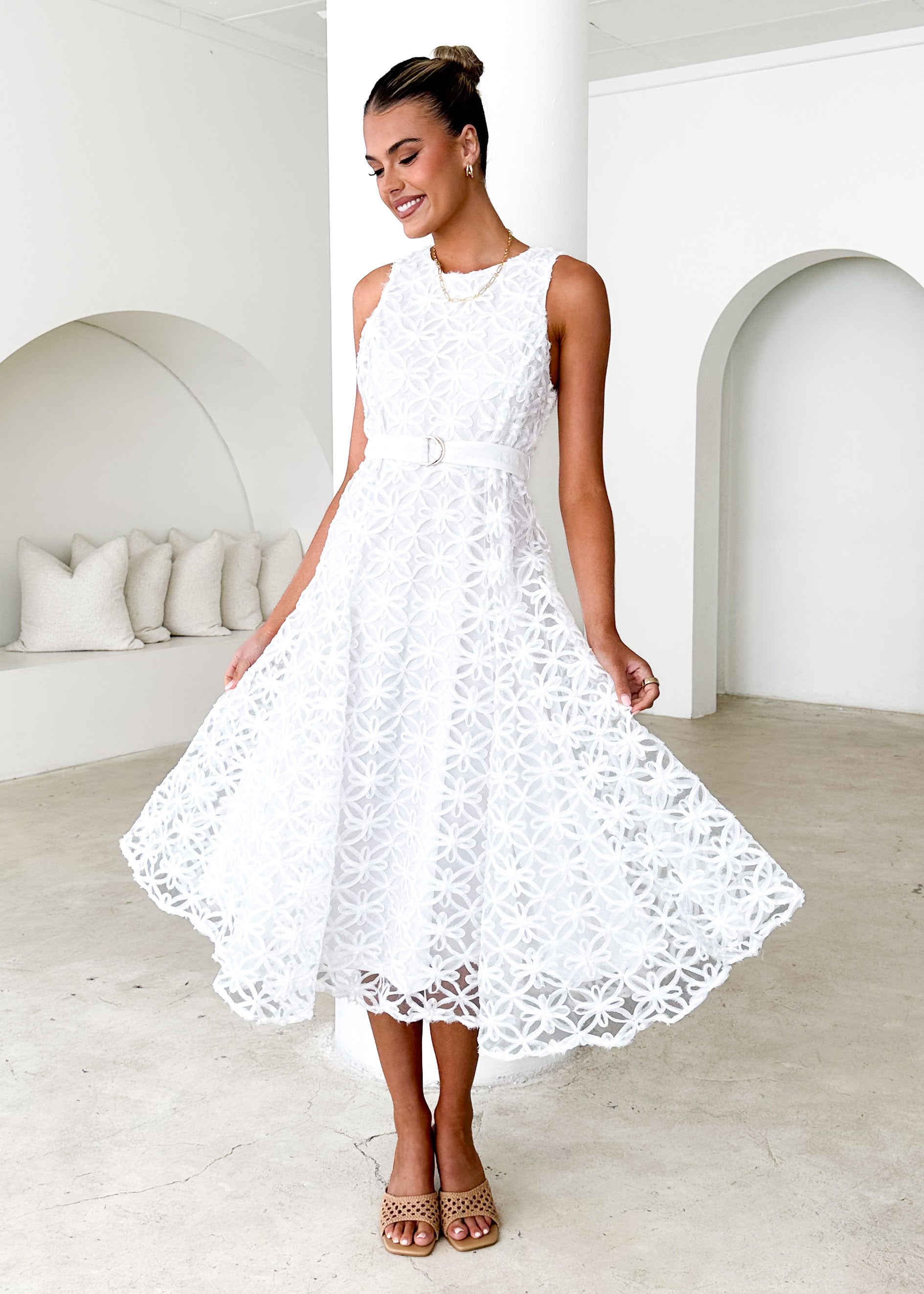 Eclipse Lace Midi Dress - Off White