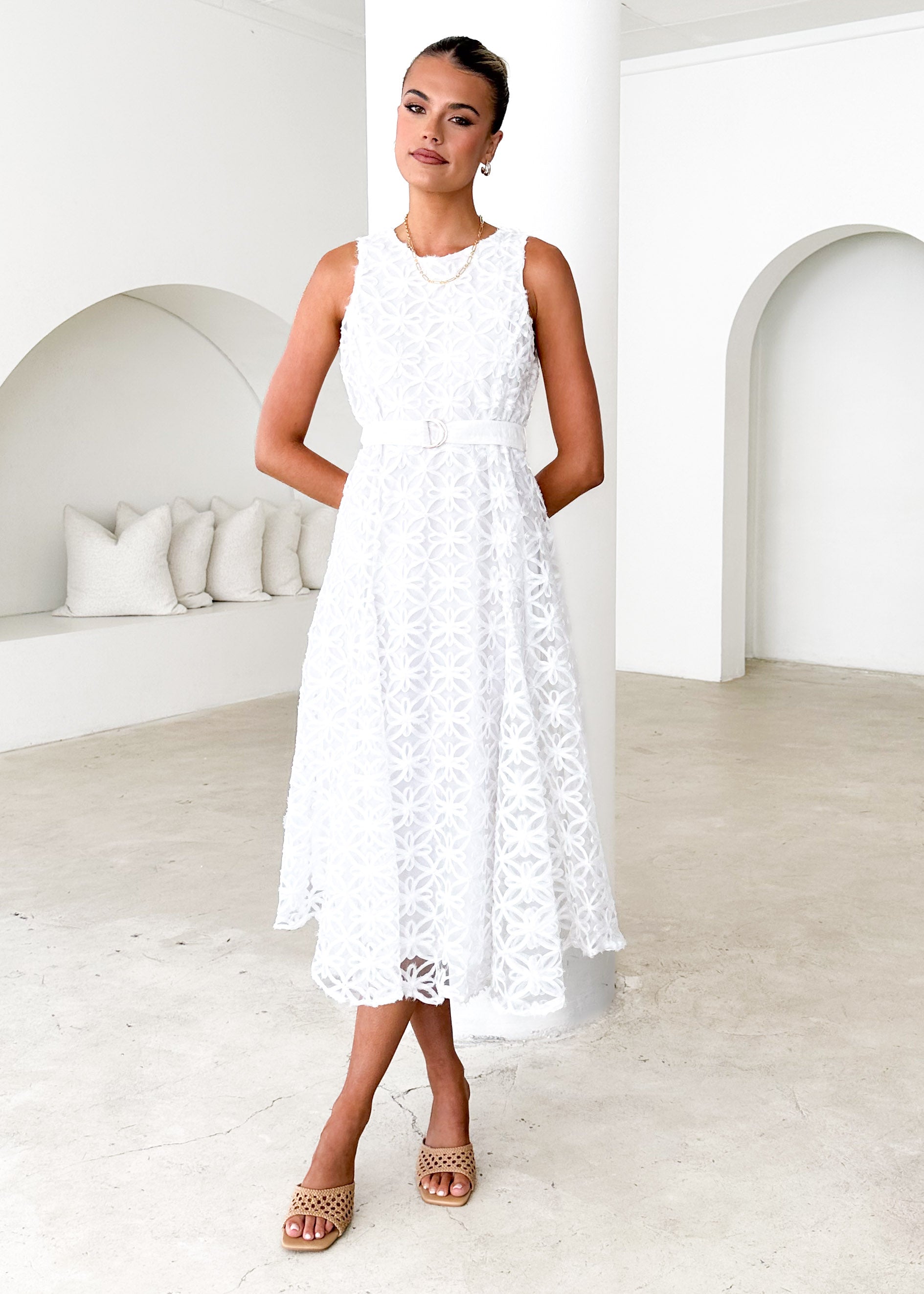 Eclipse Lace Midi Dress - Off White