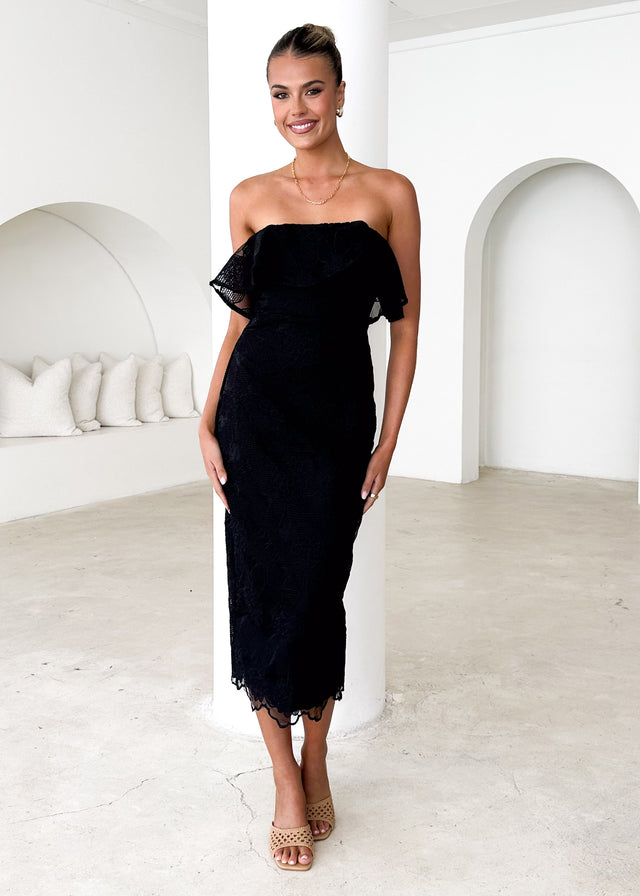 Zara Strapless Midi Dress Black Lace โ Gingham Heels