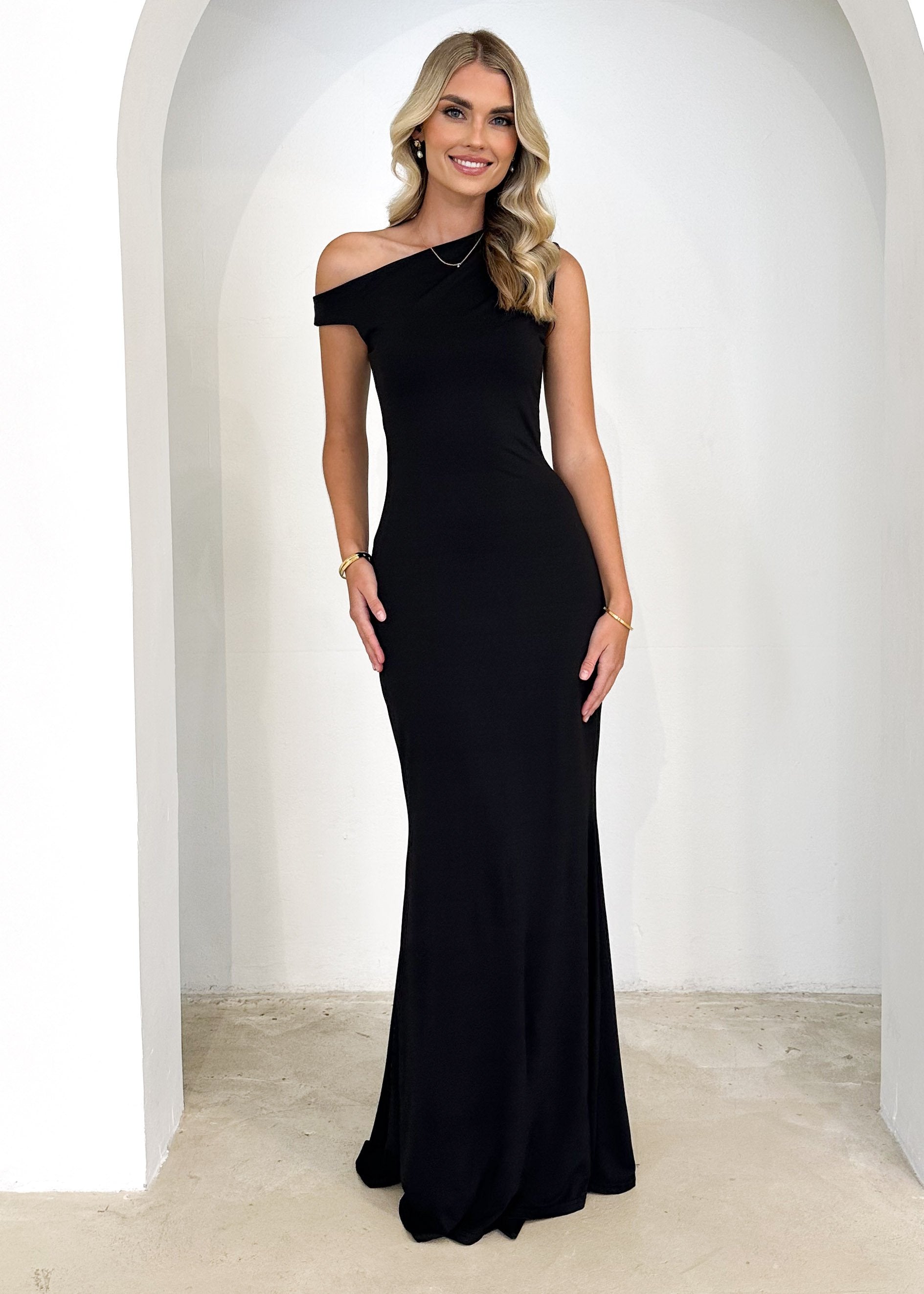 Cayman One Shoulder Maxi Dress - Black