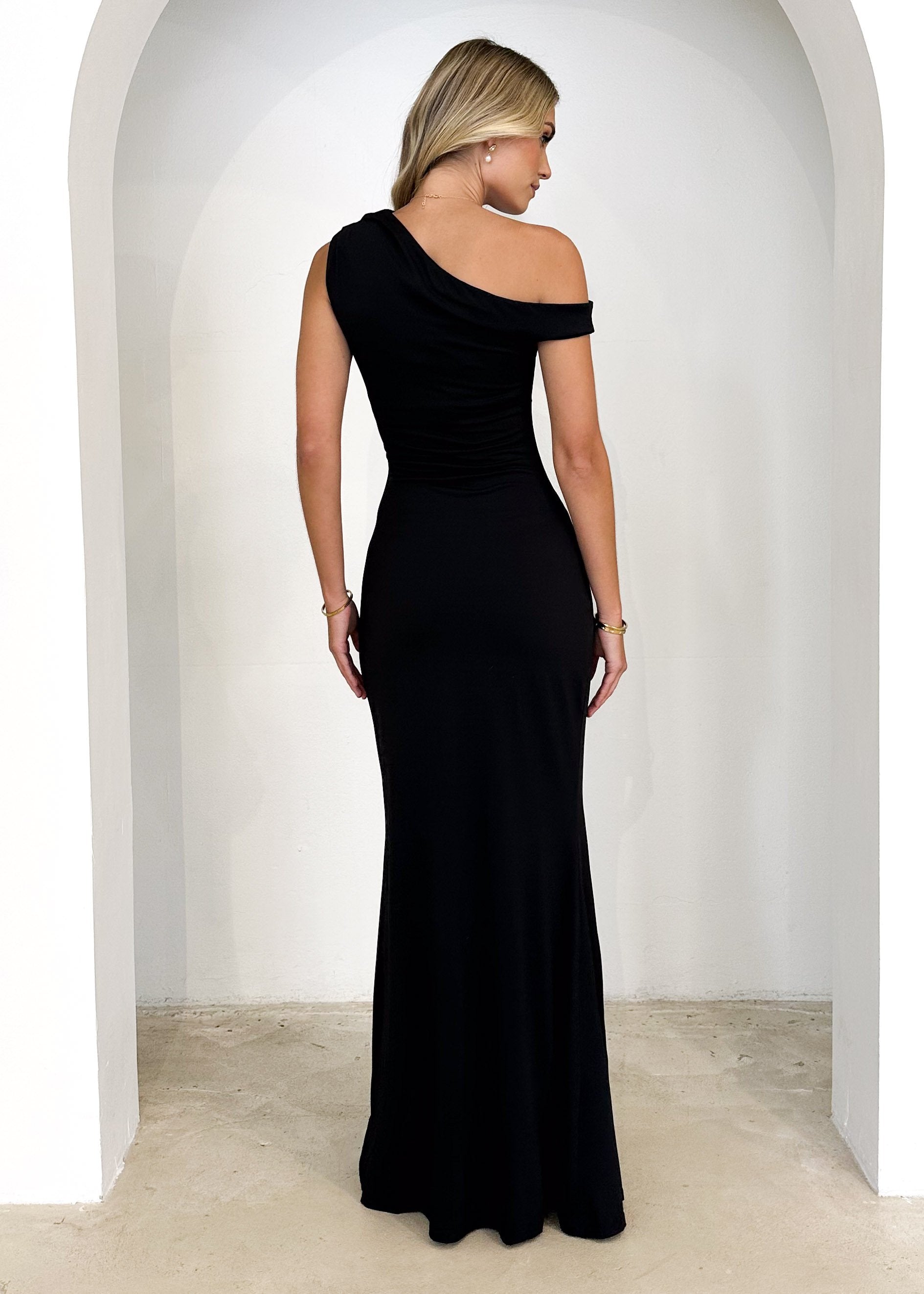 Cayman One Shoulder Maxi Dress - Black