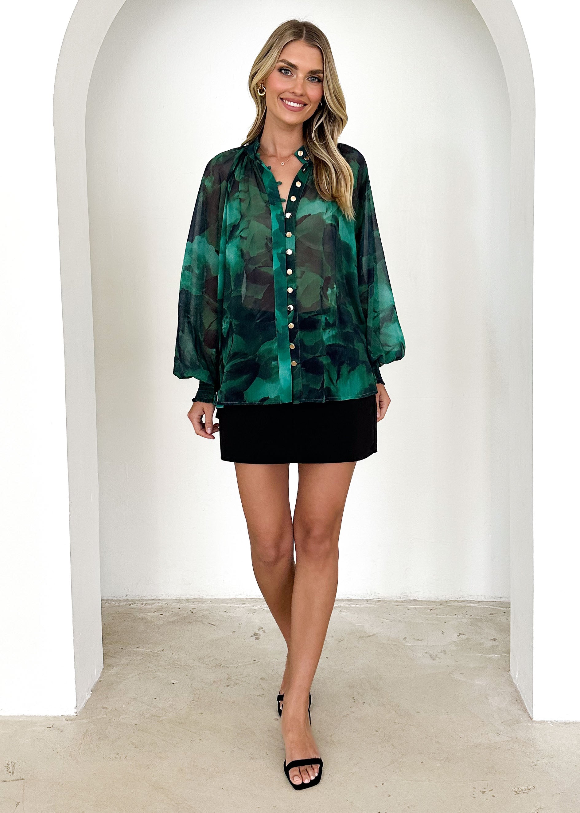 Kamey Blouse - Emerald Watercolour