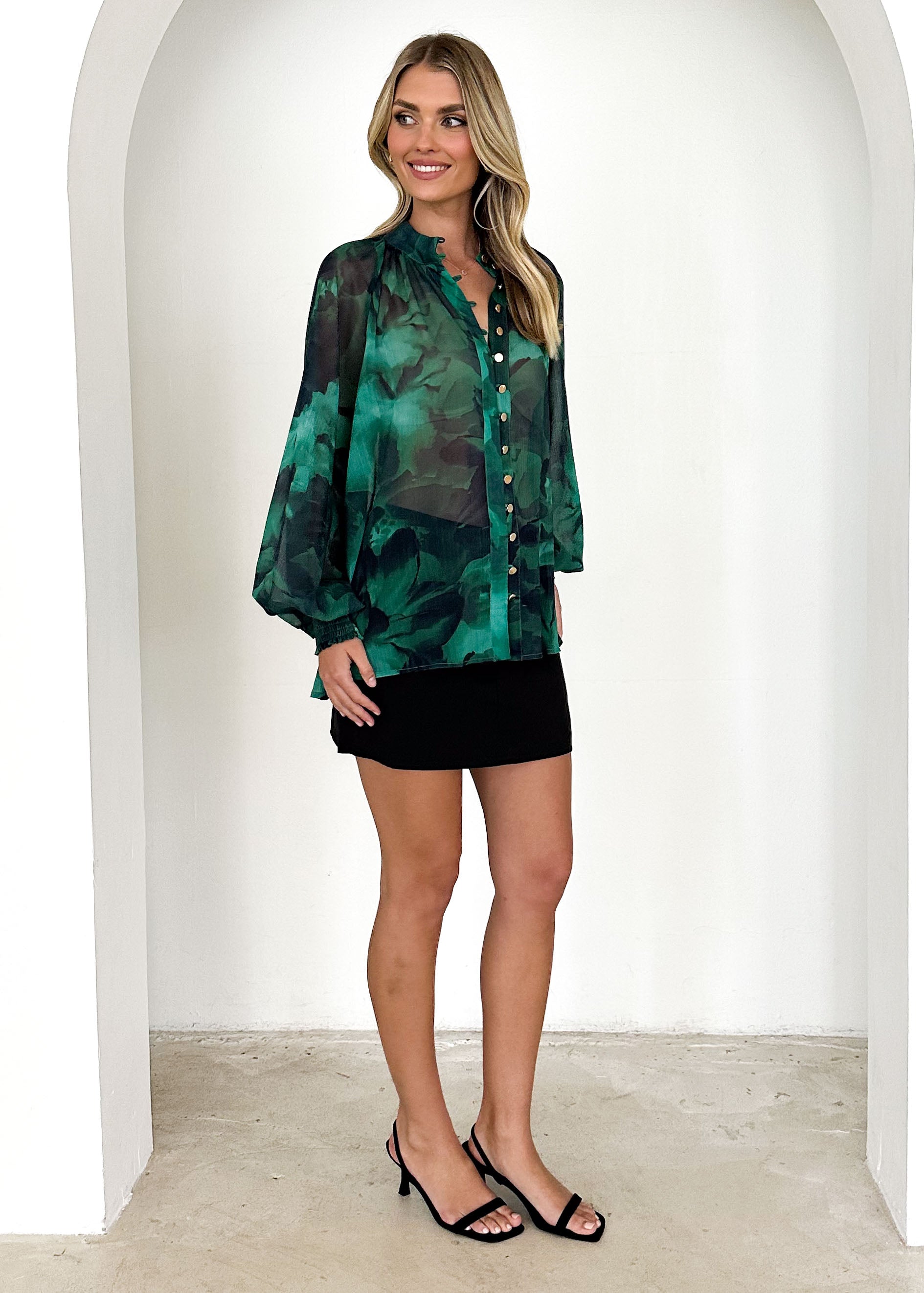 Kamey Blouse - Emerald Watercolour