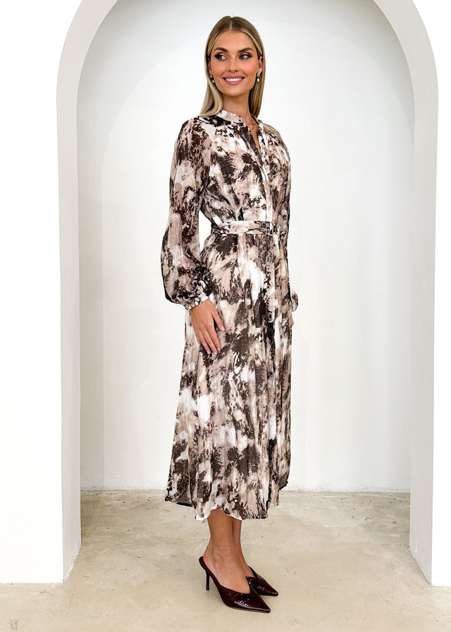 Beckra Midi Dress - Coffee Marble