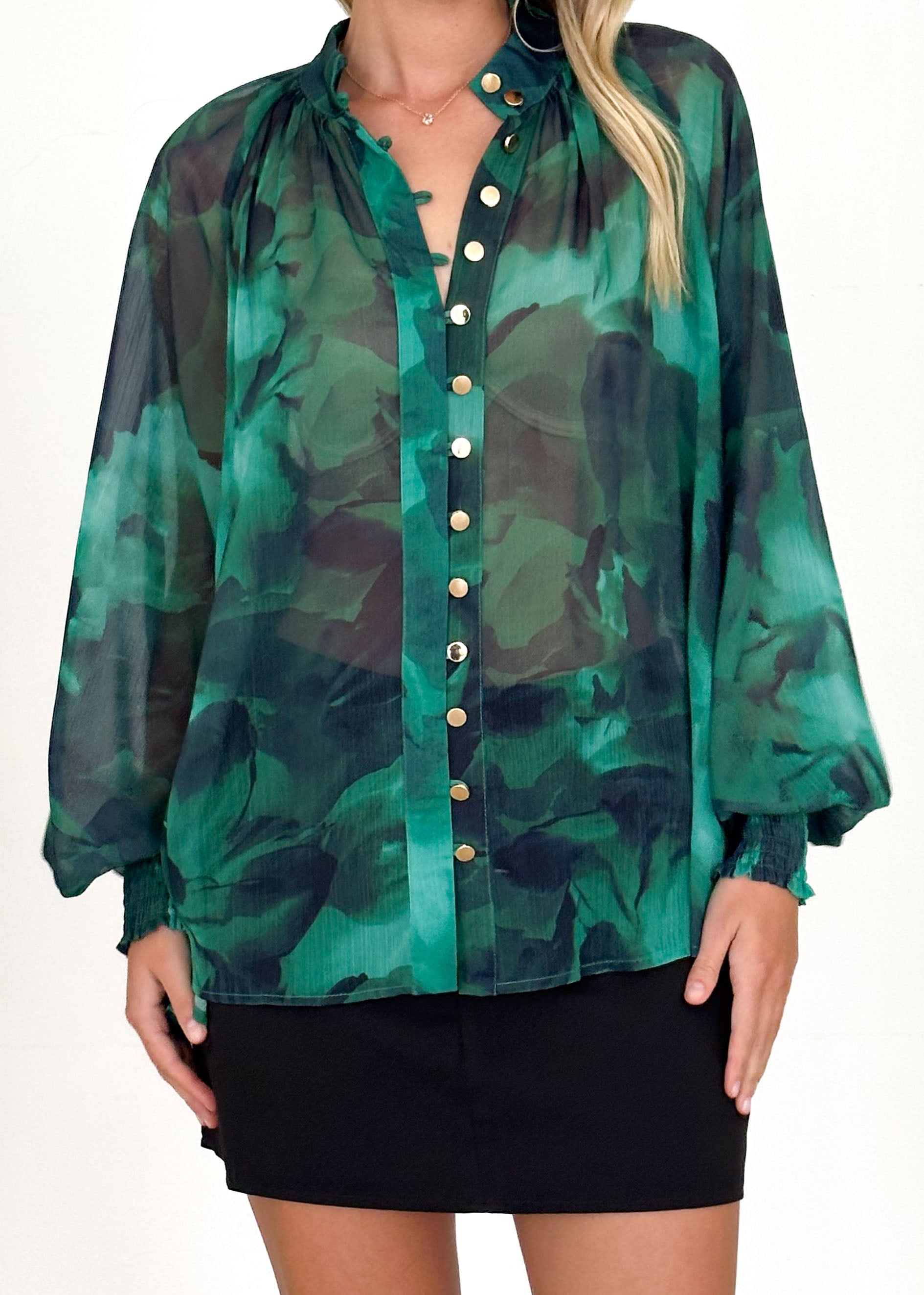 Kamey Blouse - Emerald Watercolour