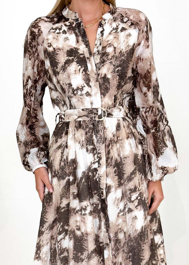 Beckra Midi Dress - Coffee Marble