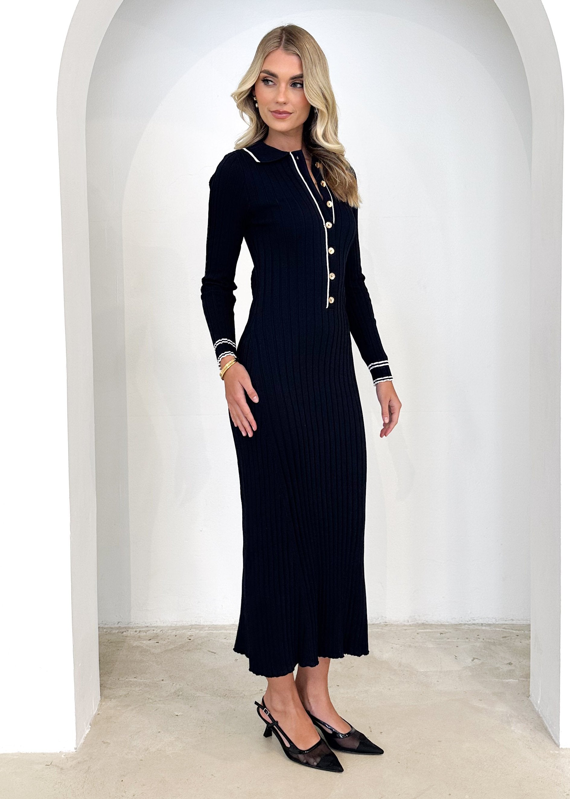 Everiel Knit Midi Dress - Navy