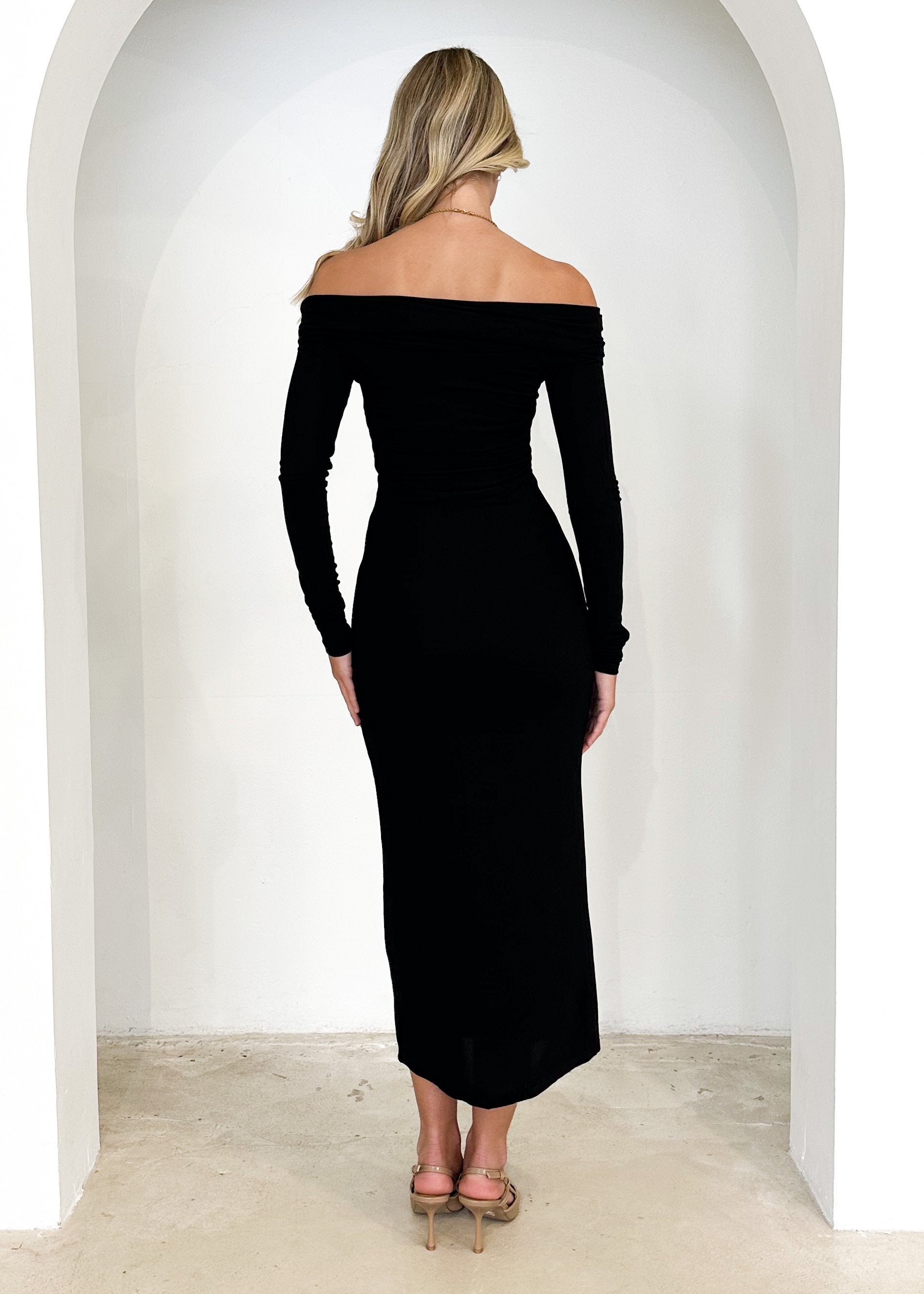 Calypso Off Shoulder Knit Maxi Dress - Black