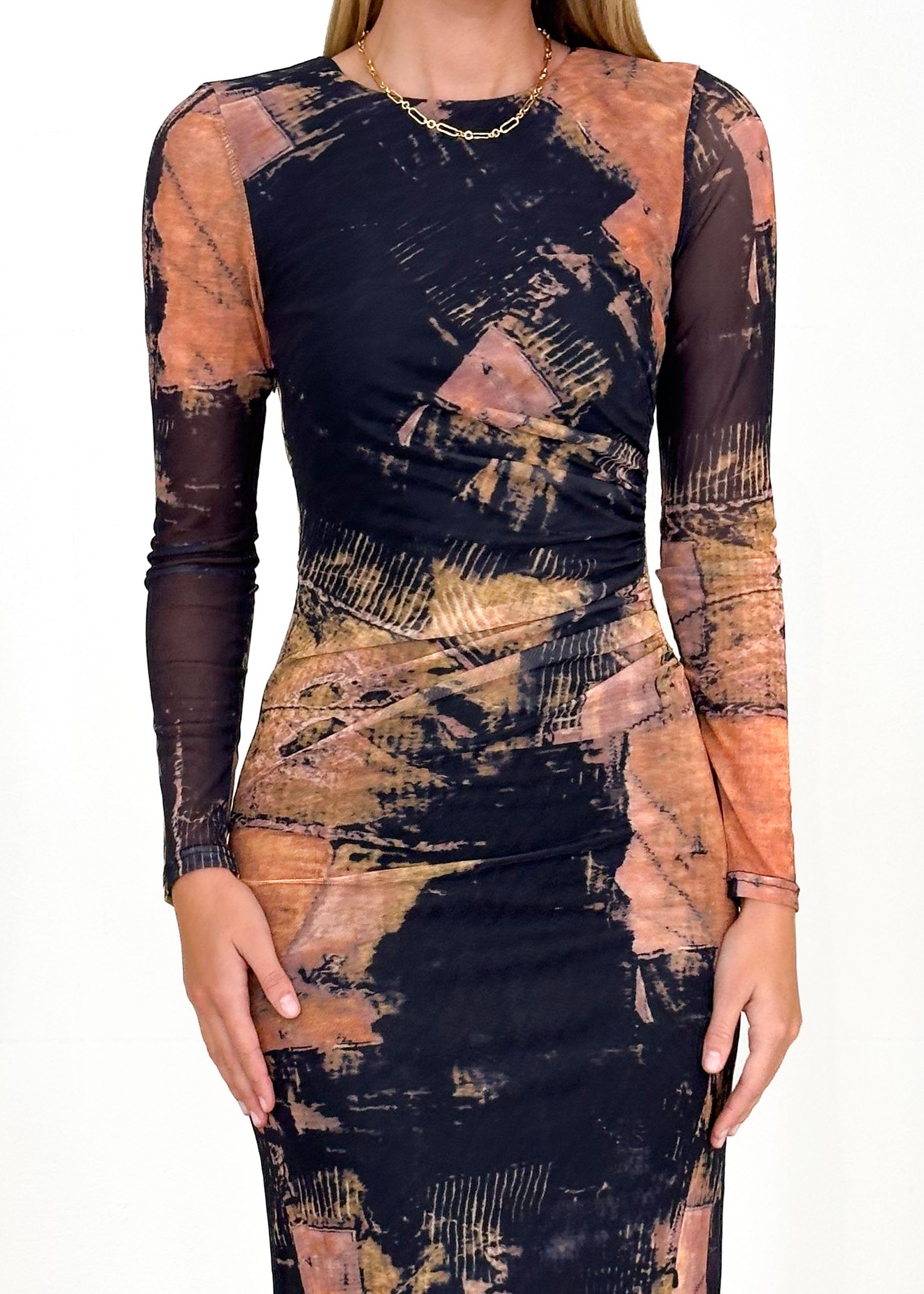 Leckra Mesh Maxi Dress - Rust Print