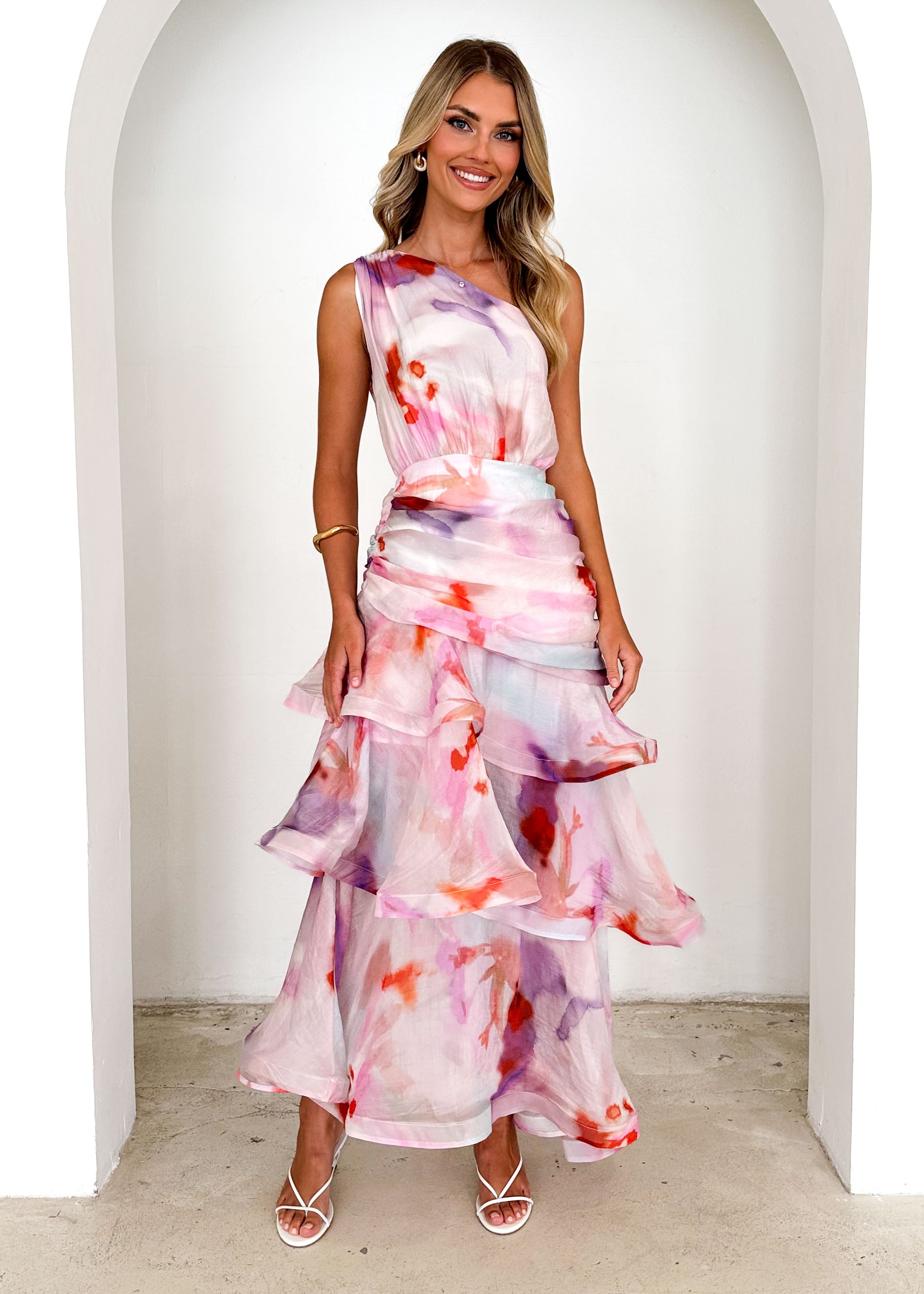 Zaba One Shoulder Maxi Dress - Pink Haze