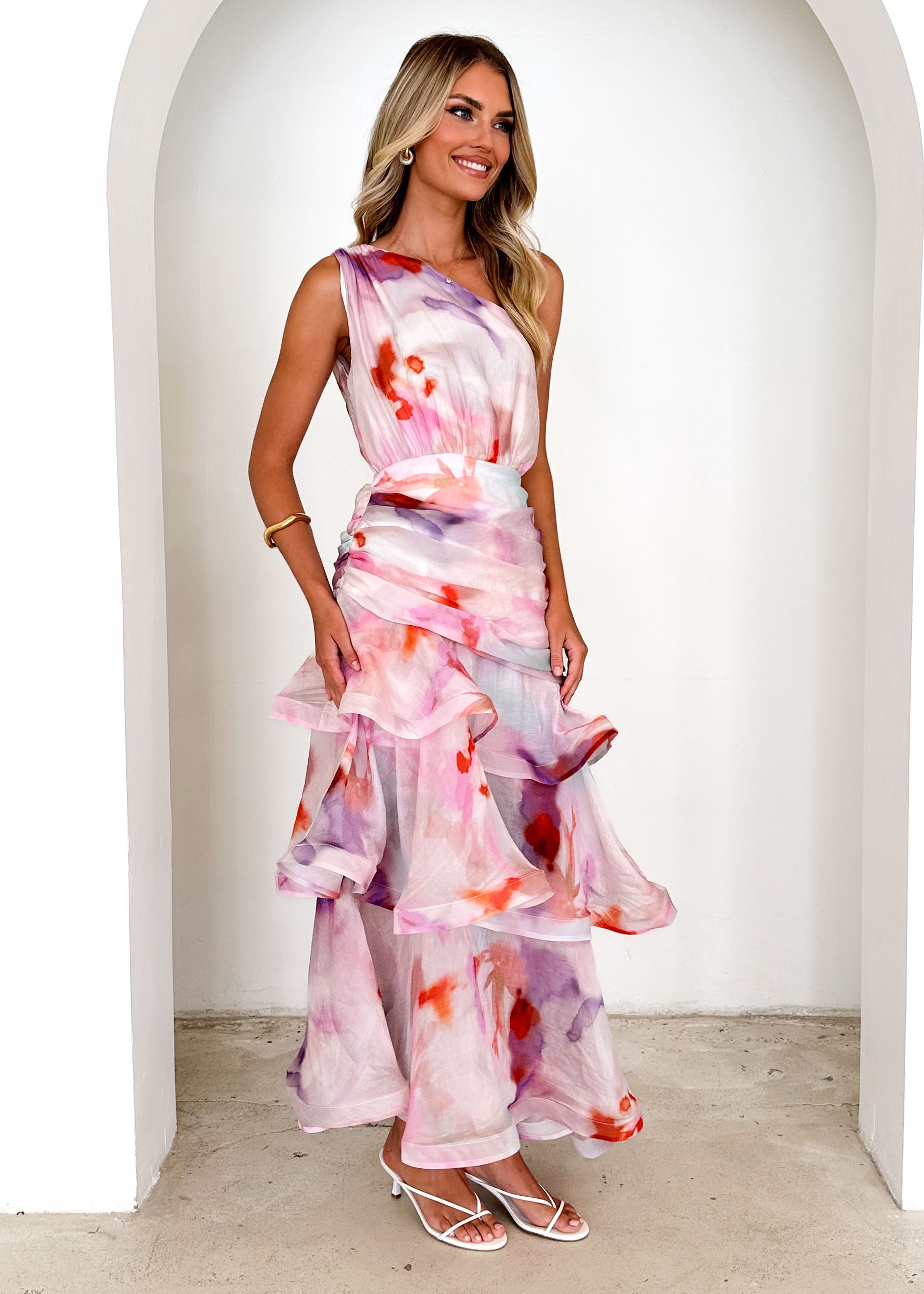 Zaba One Shoulder Maxi Dress - Pink Haze