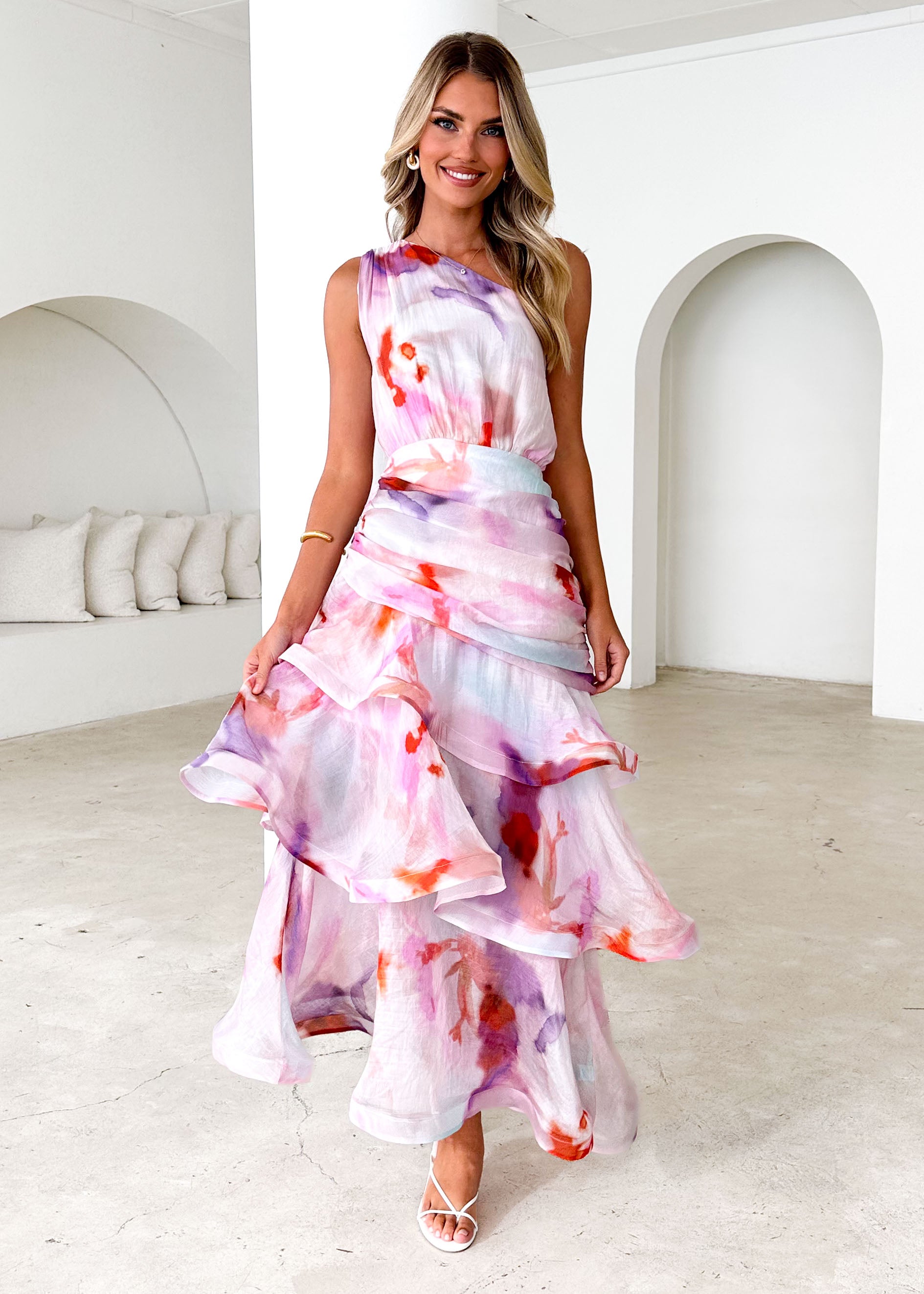 Zaba One Shoulder Maxi Dress - Pink Haze