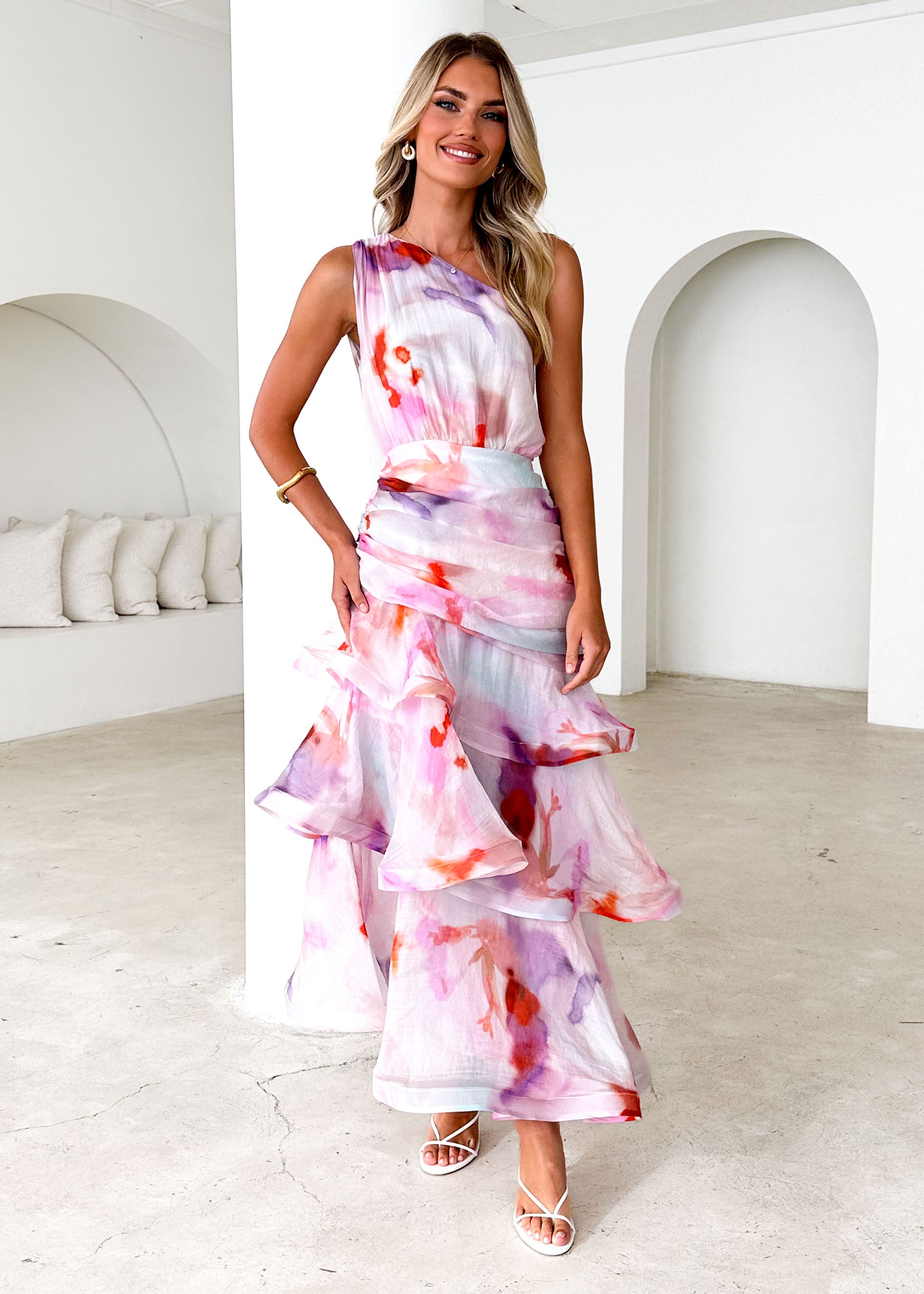 Zaba One Shoulder Maxi Dress - Pink Haze