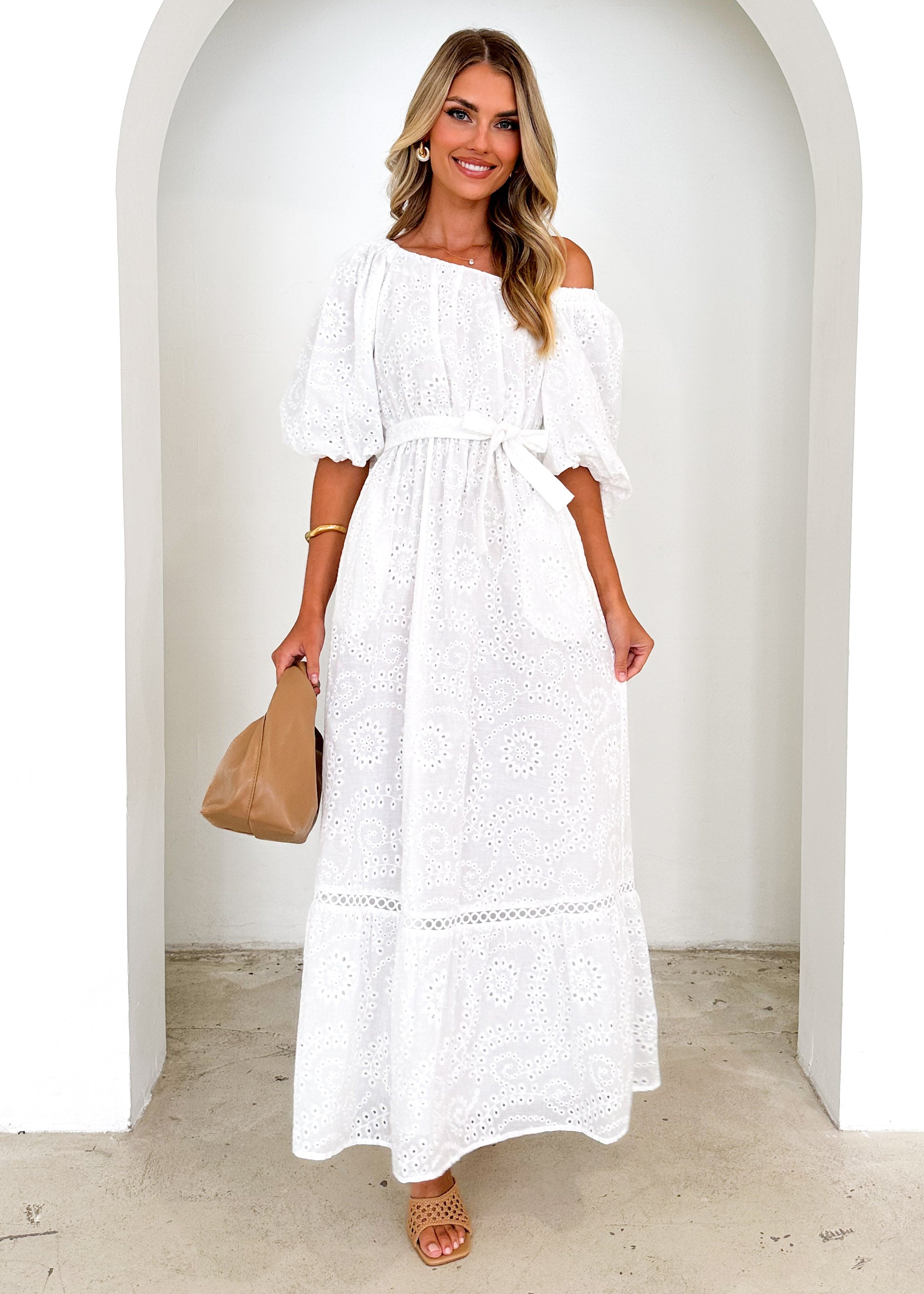 Ellerie Midi Dress - White Anglaise