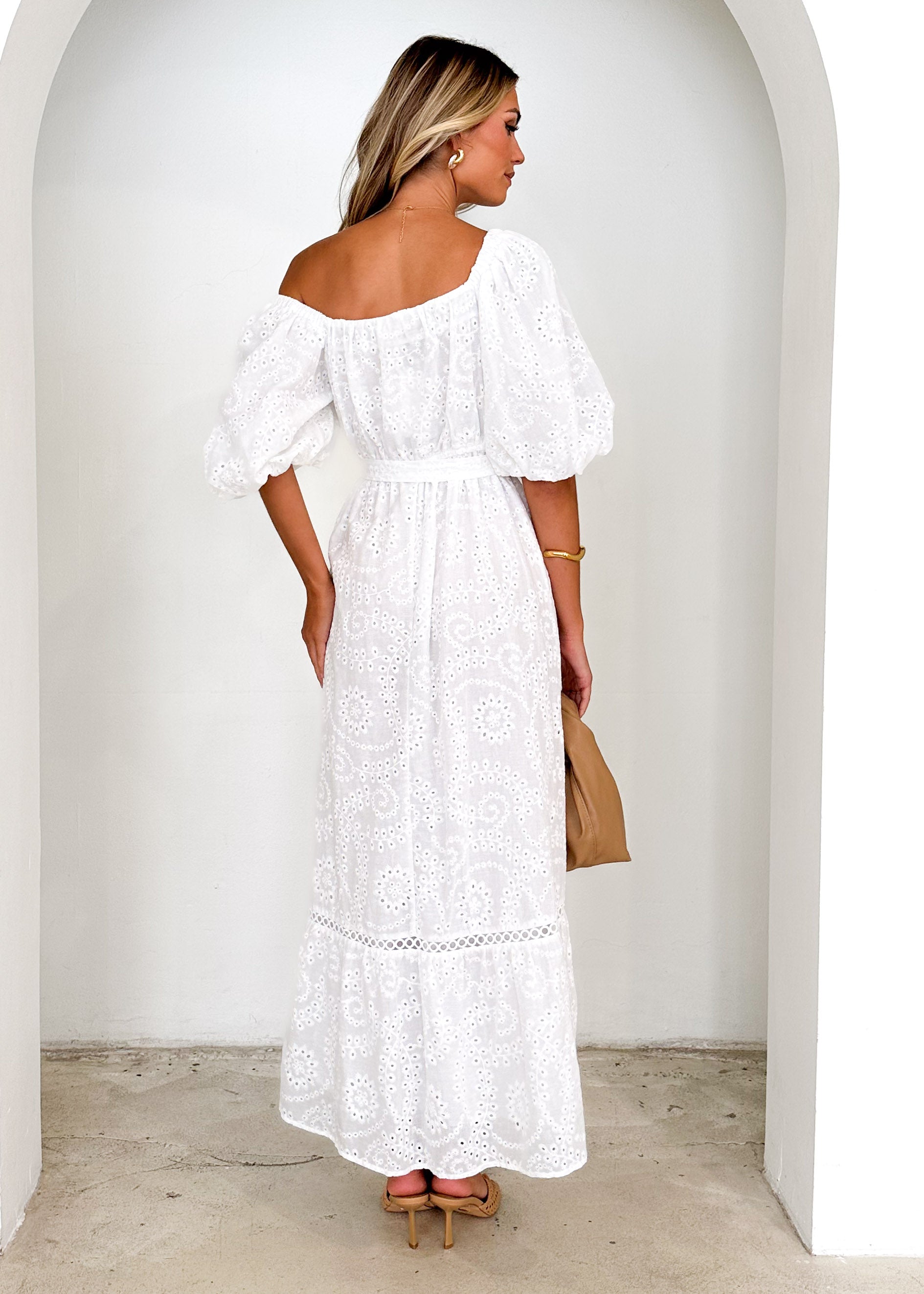 Ellerie Midi Dress - White Anglaise