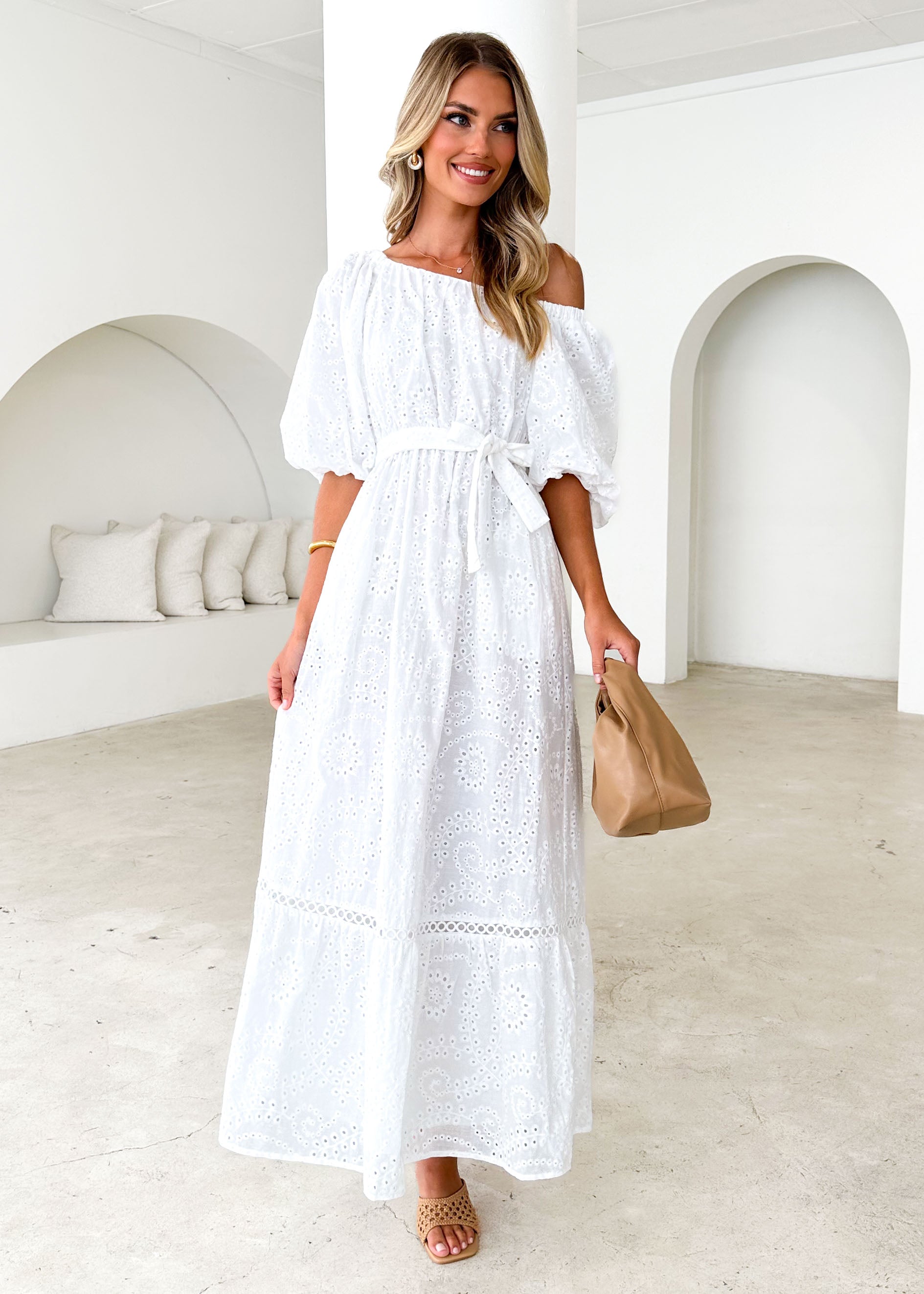 Ellerie Midi Dress - White Anglaise