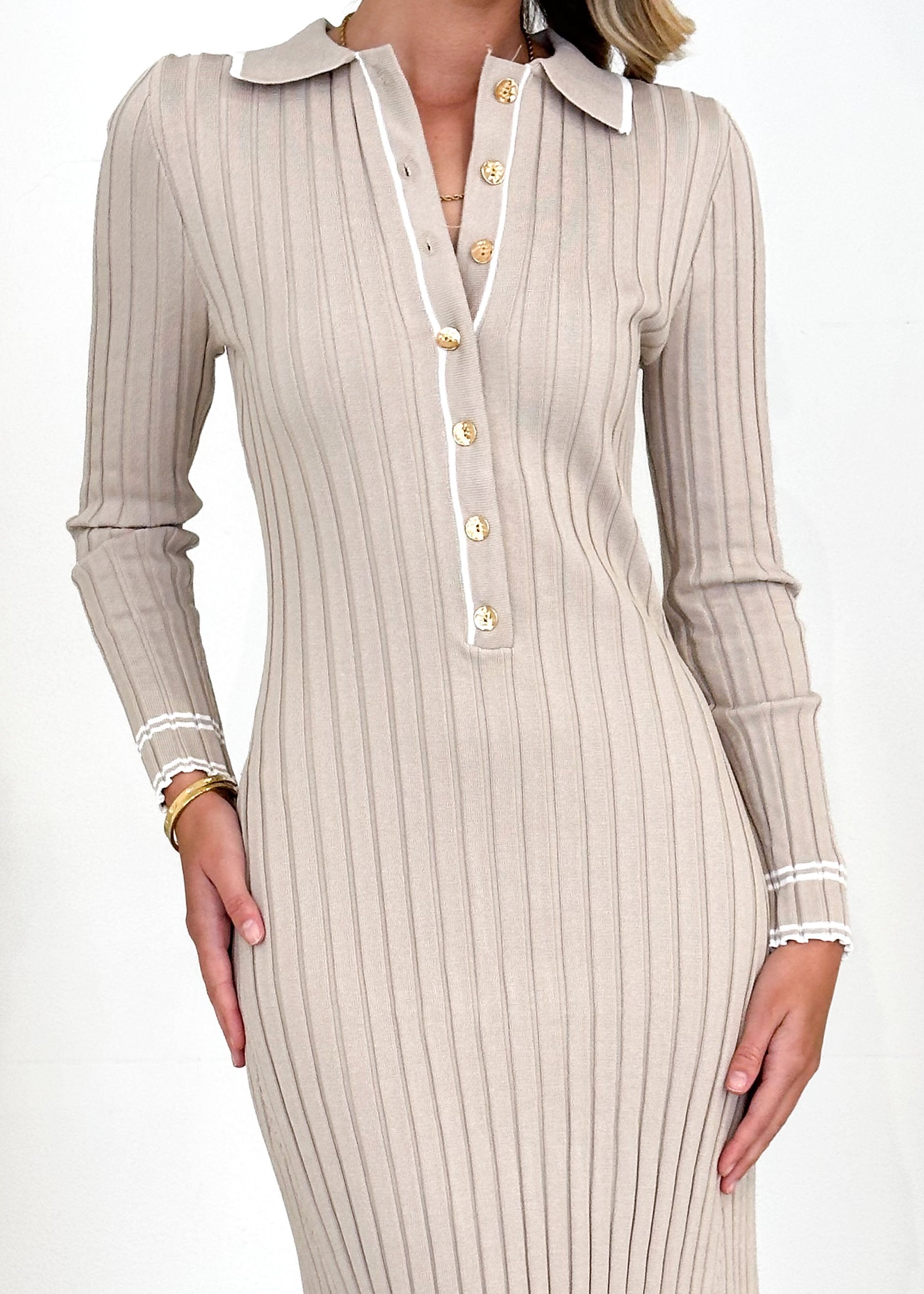 Everiel Knit Midi Dress - Beige