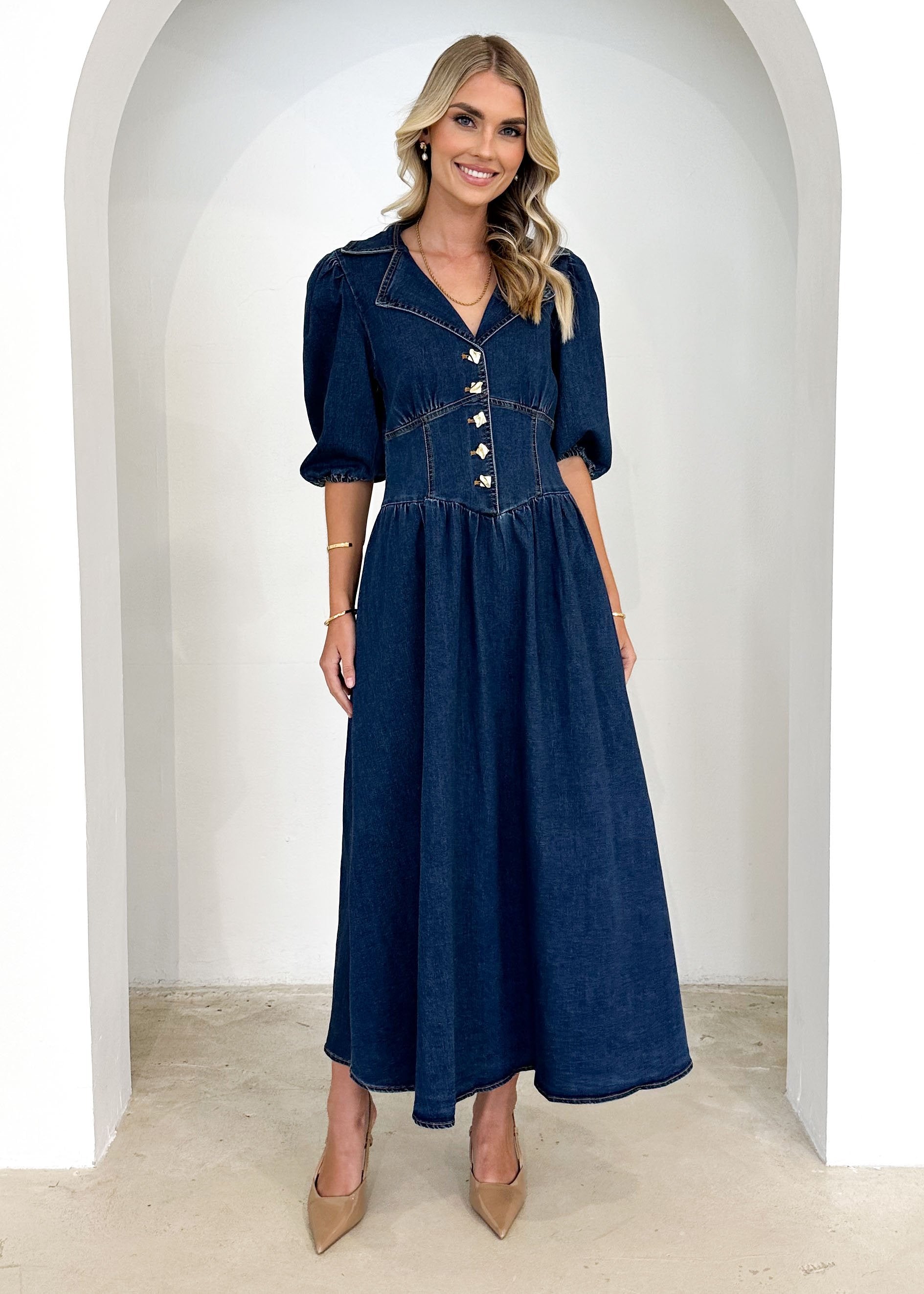 Carmine Denim Maxi Dress - Indigo