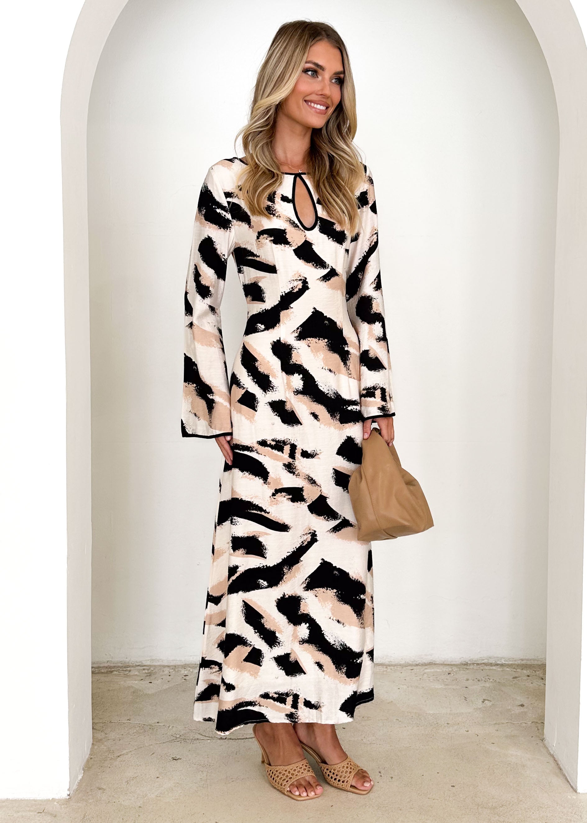 Krombae Maxi Dress - Beige Abstract