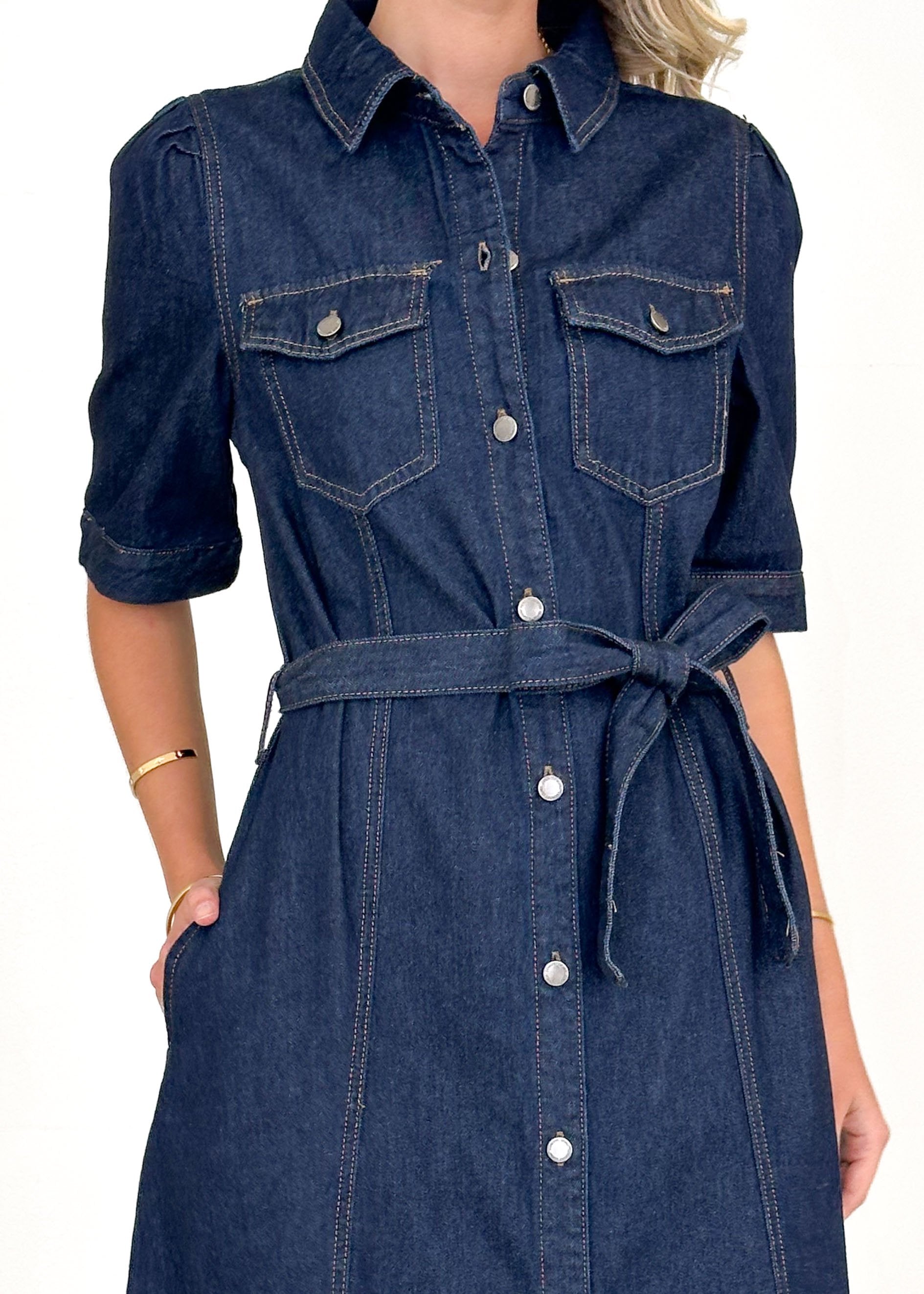 Kaily Denim Midi Dress - Indigo