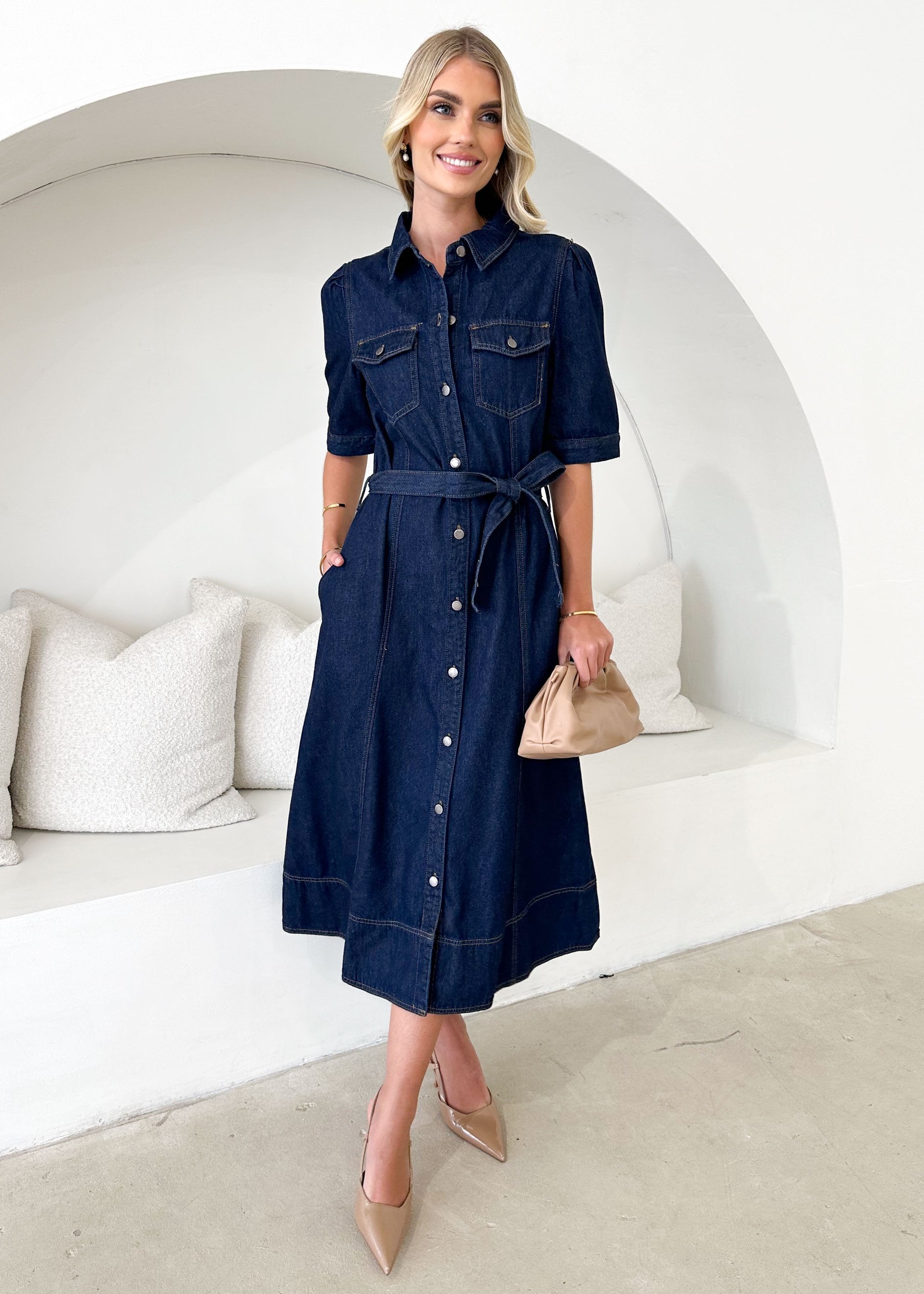 Kaily Denim Midi Dress Indigo