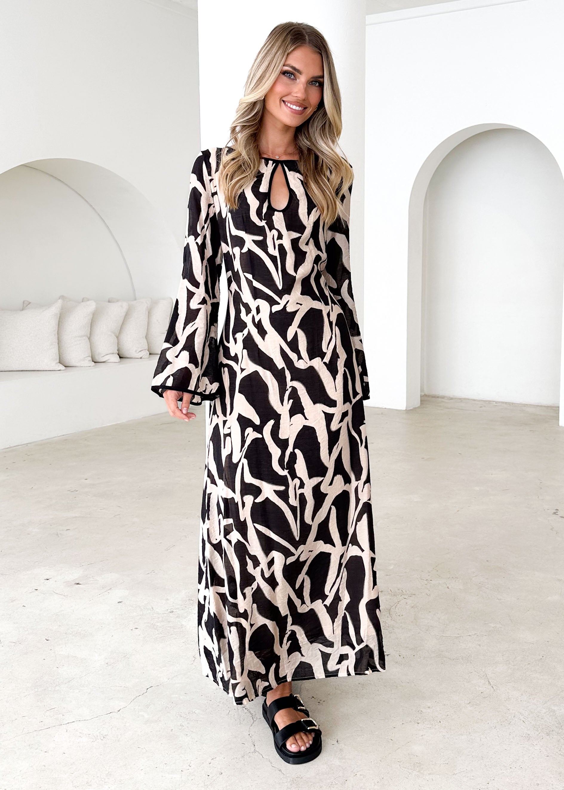 Krombae Maxi Dress - Black Abstract