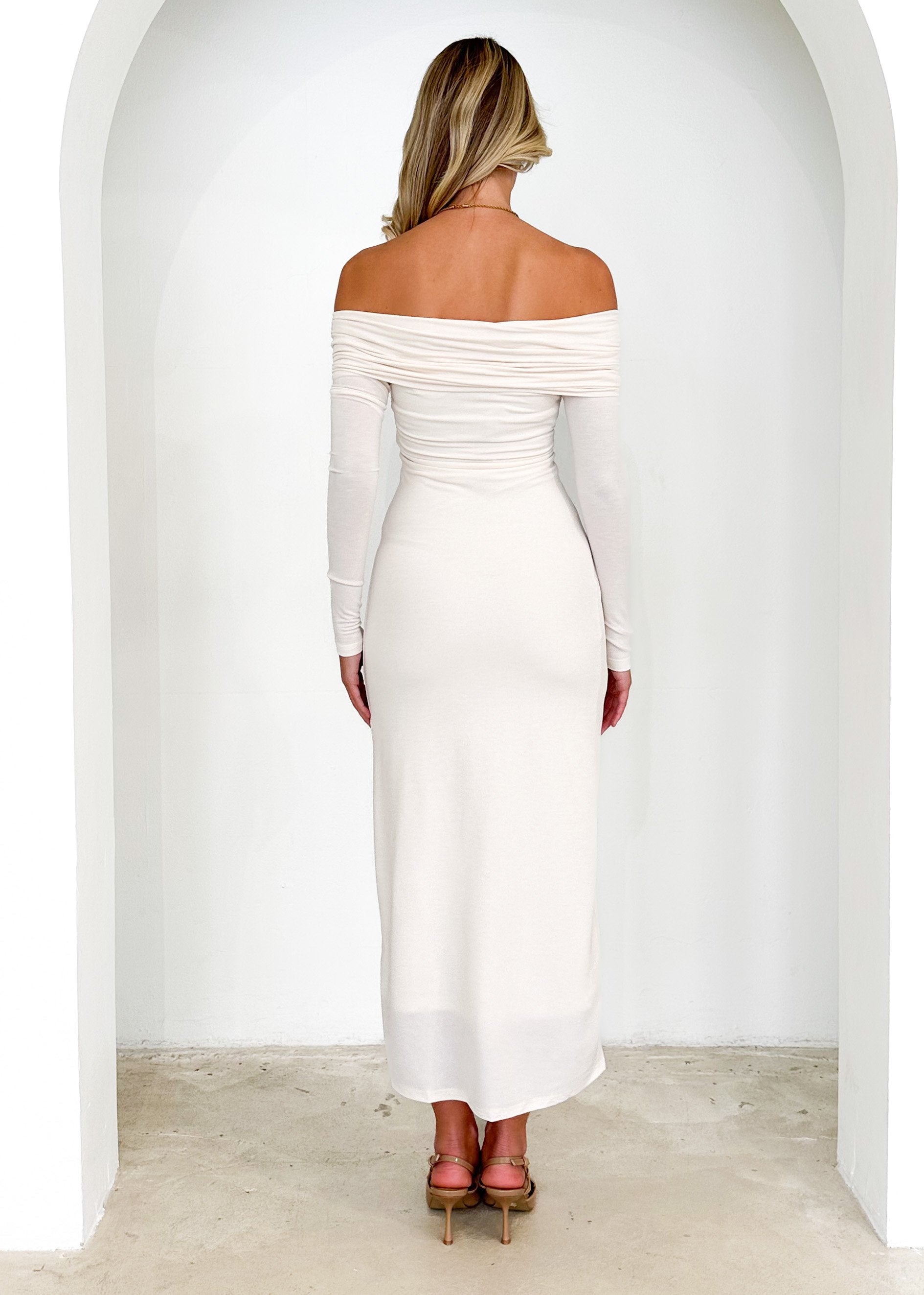 Calypso Off Shoulder Knit Maxi Dress - Cream