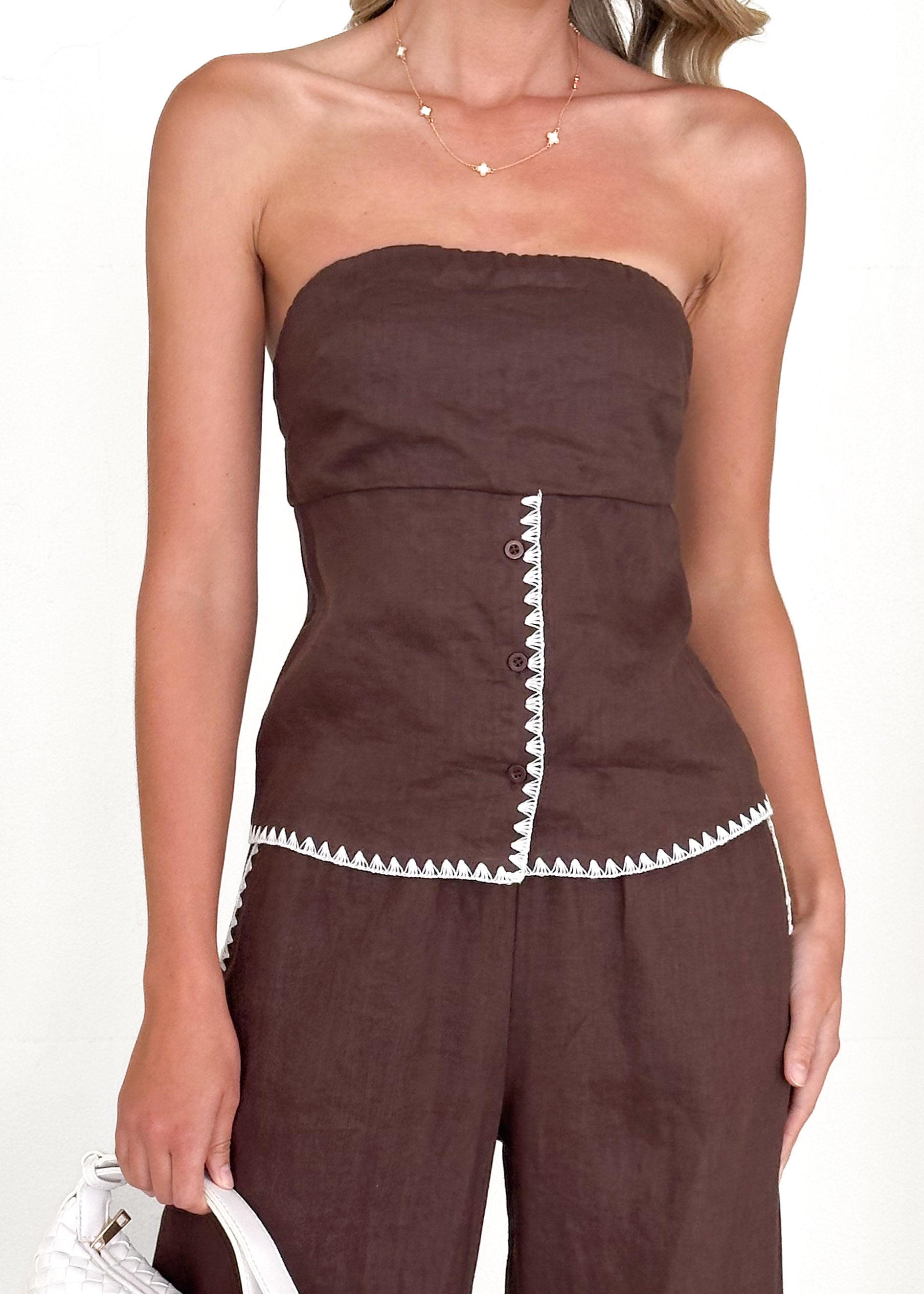 Lavisa Strapless Linen Top - Chocolate