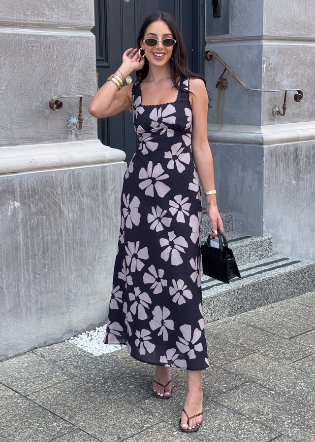 Lovestone Maxi Dress - Black Floral Gingham & Heels Lovestone Maxi Dress - Black Floral Gingham & Heels