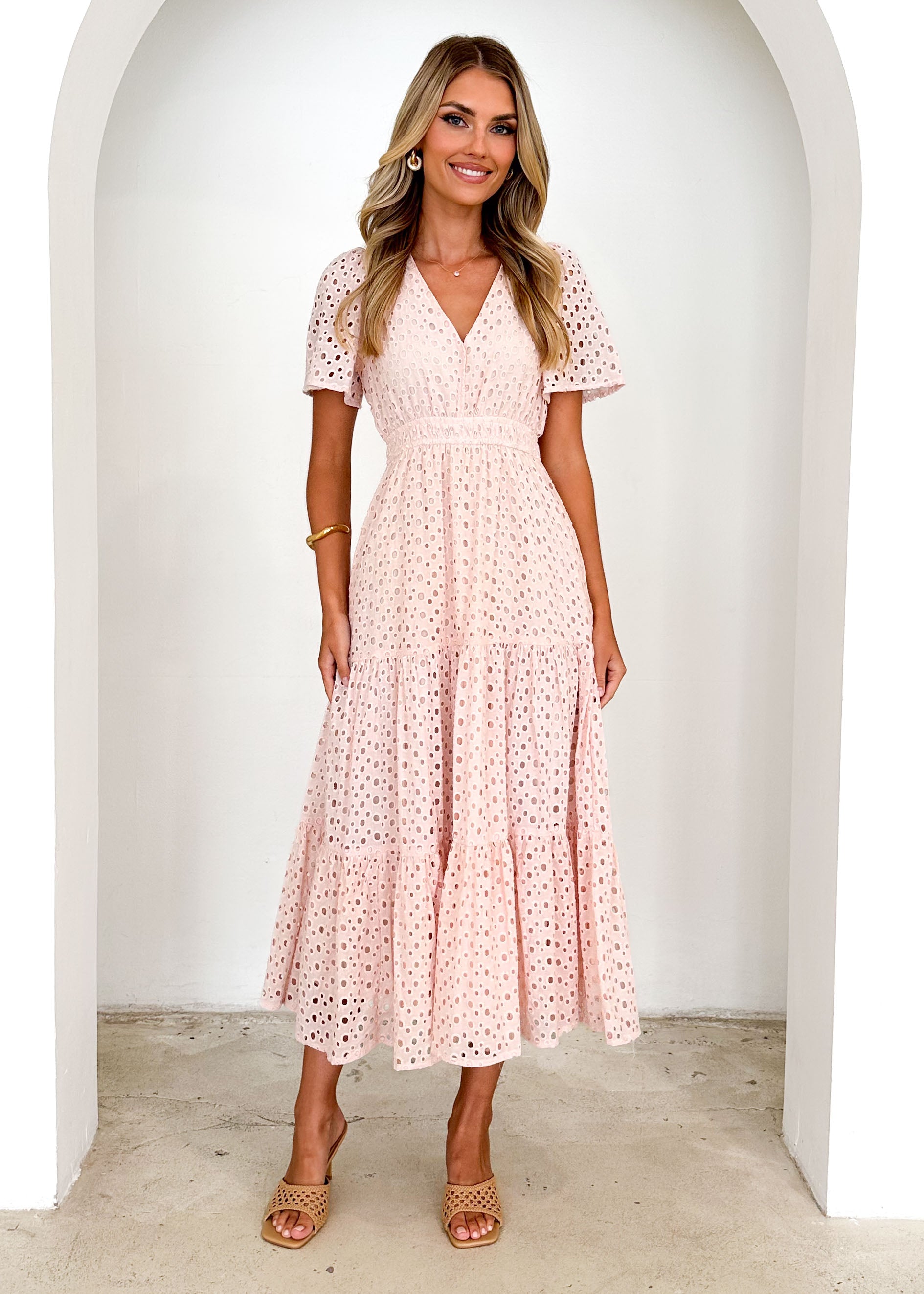 Pia Maxi Dress - Baby Pink Anglaise