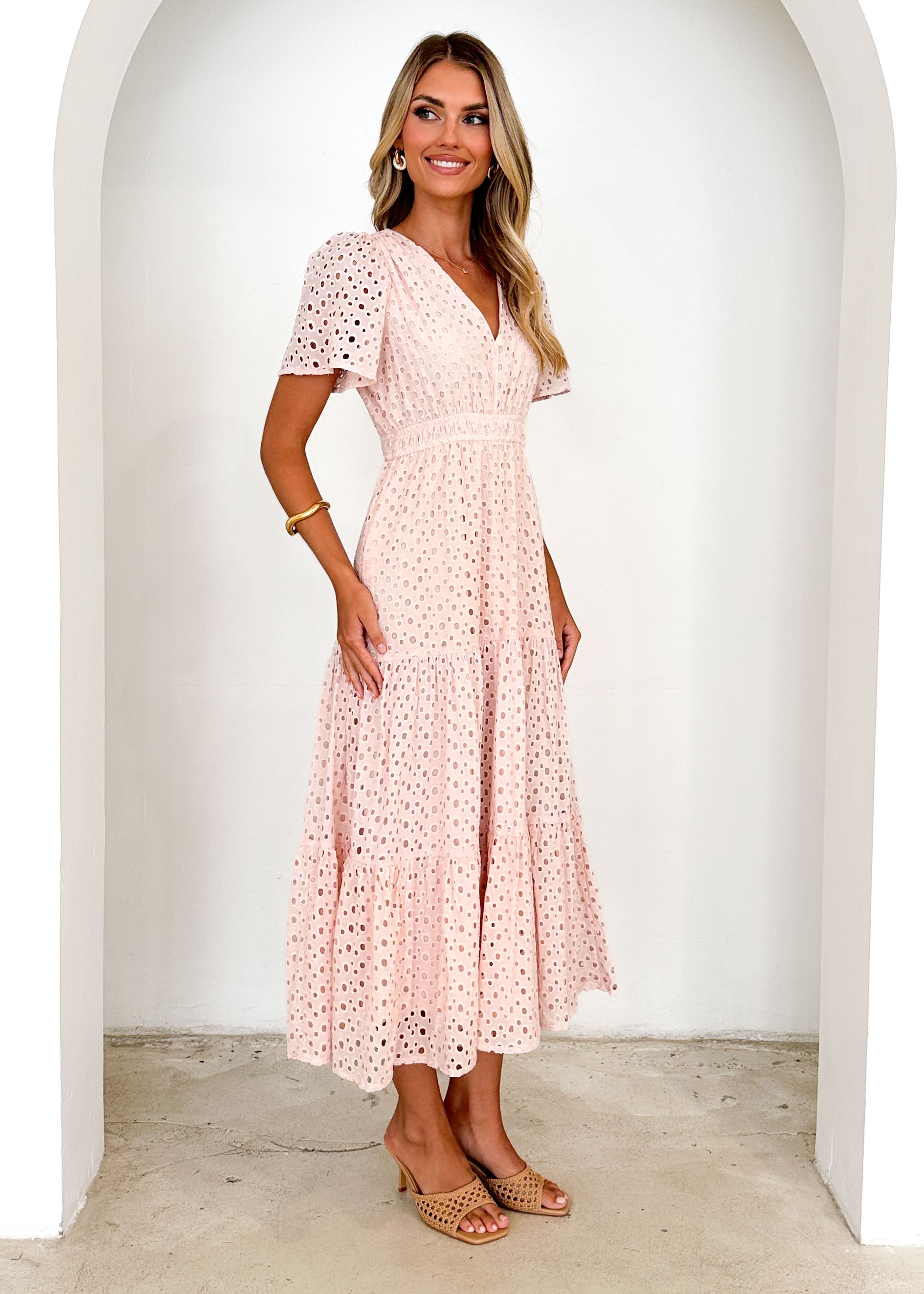 Pia Maxi Dress - Baby Pink Anglaise