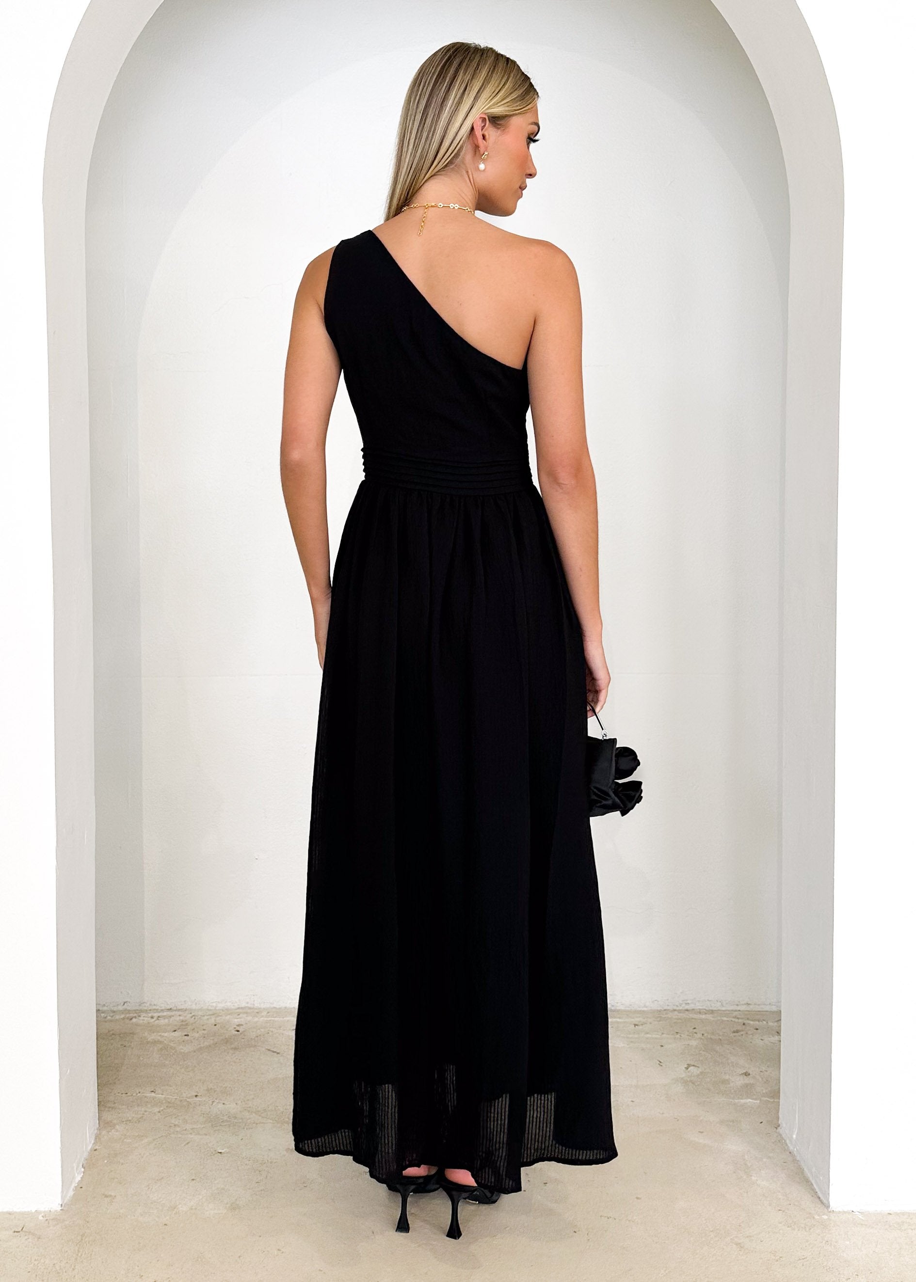 Essja One Shoulder Midi Dress - Black