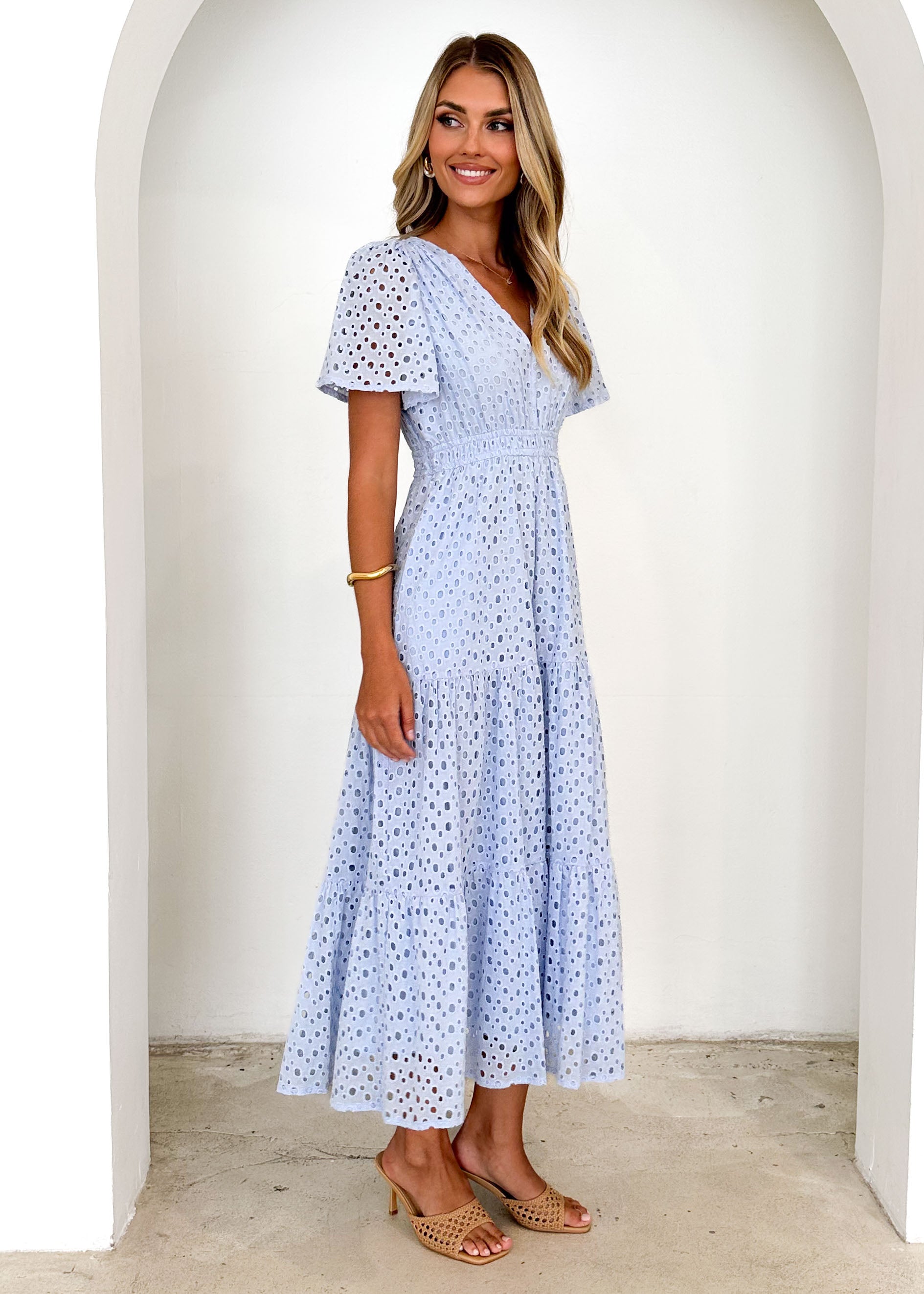 Pia Maxi Dress - Baby Blue Anglaise