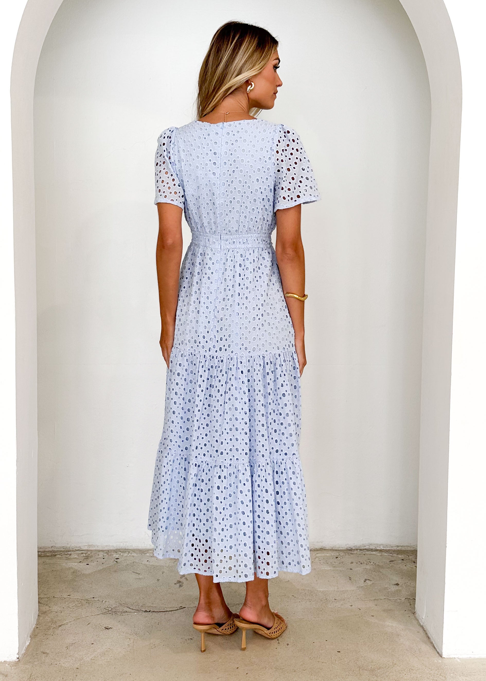 Pia Maxi Dress - Baby Blue Anglaise