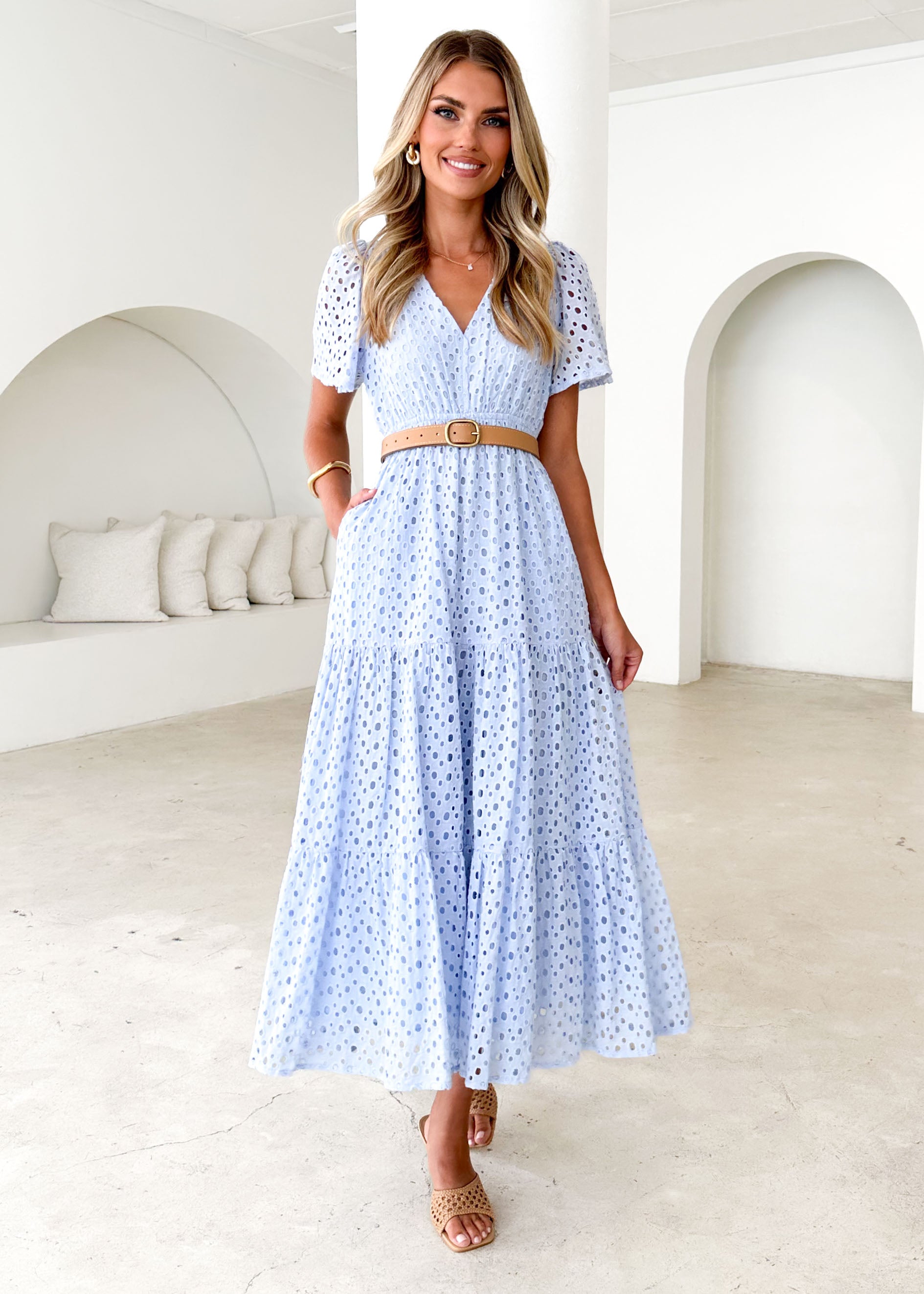 Pia Maxi Dress - Baby Blue Anglaise