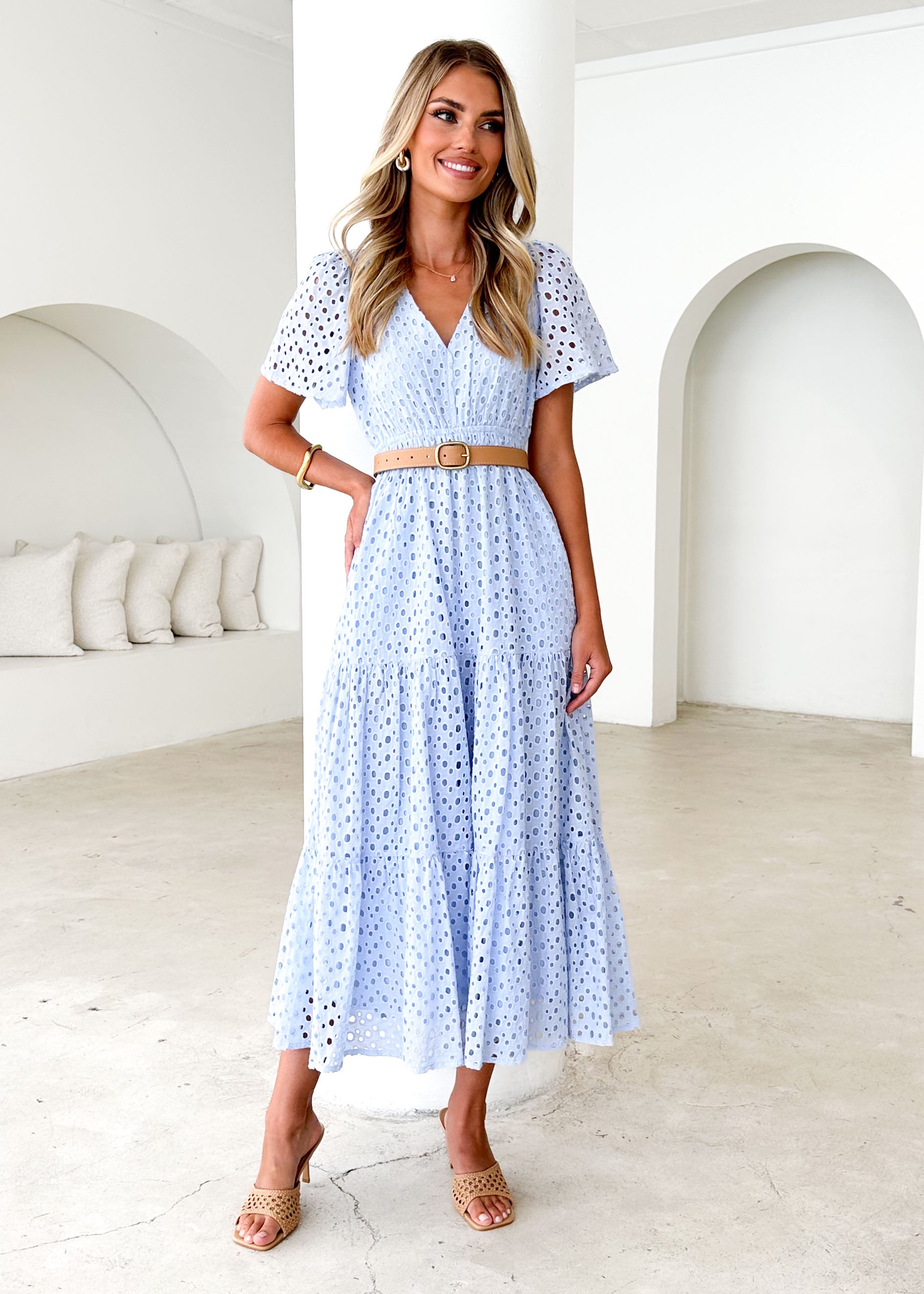 Pia Maxi Dress - Baby Blue Anglaise