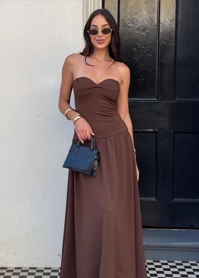 Rheanna Strapless Midi Dress - Chocolate
