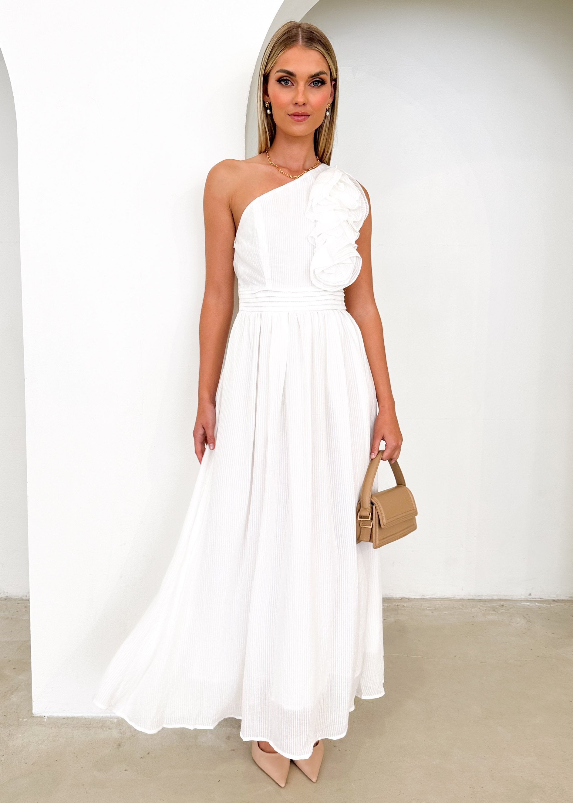 Essja One Shoulder Midi Dress - Off White
