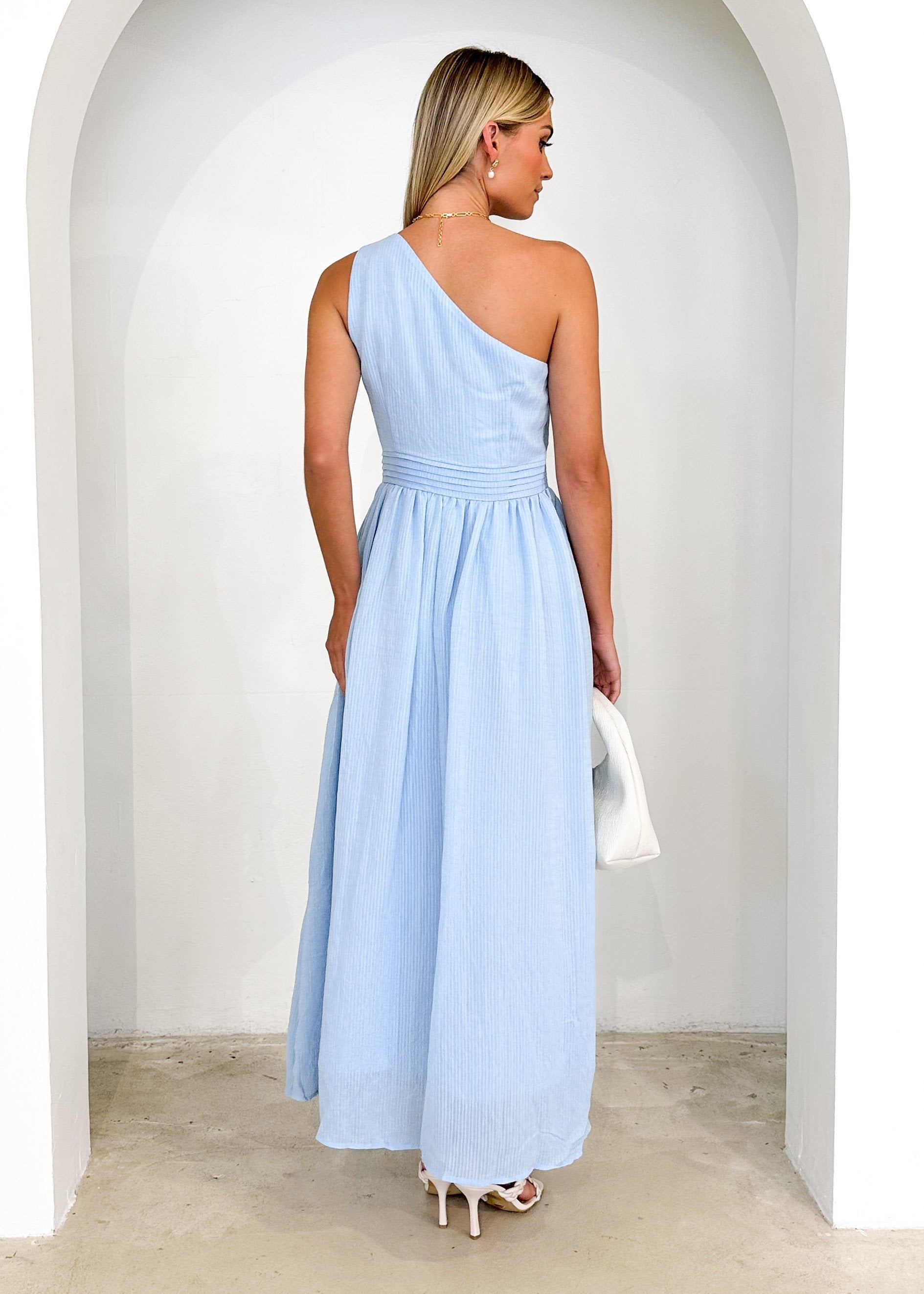 Essja One Shoulder Midi Dress - Soft Blue