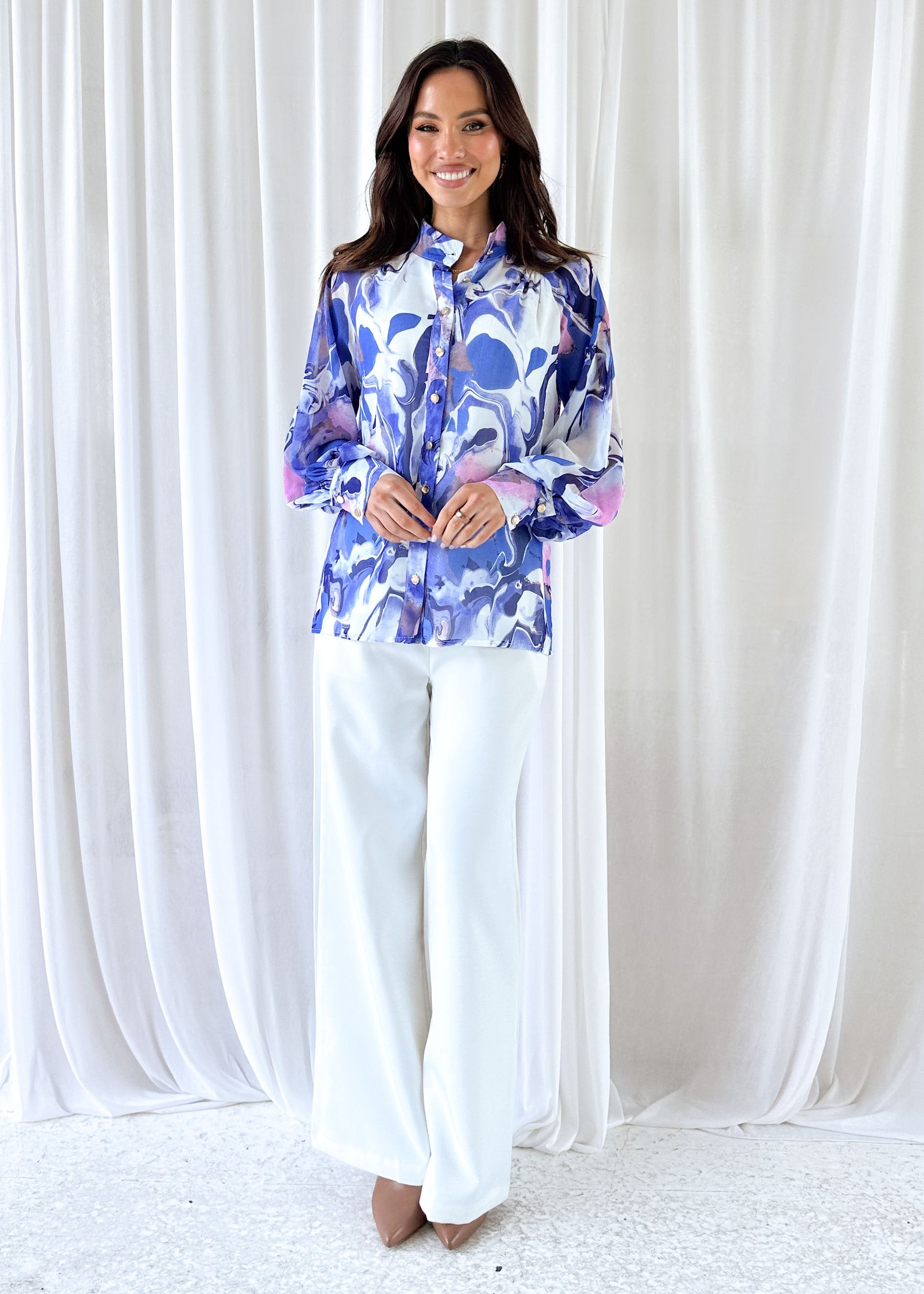 Alluxe Blouse - Blue Watercolour