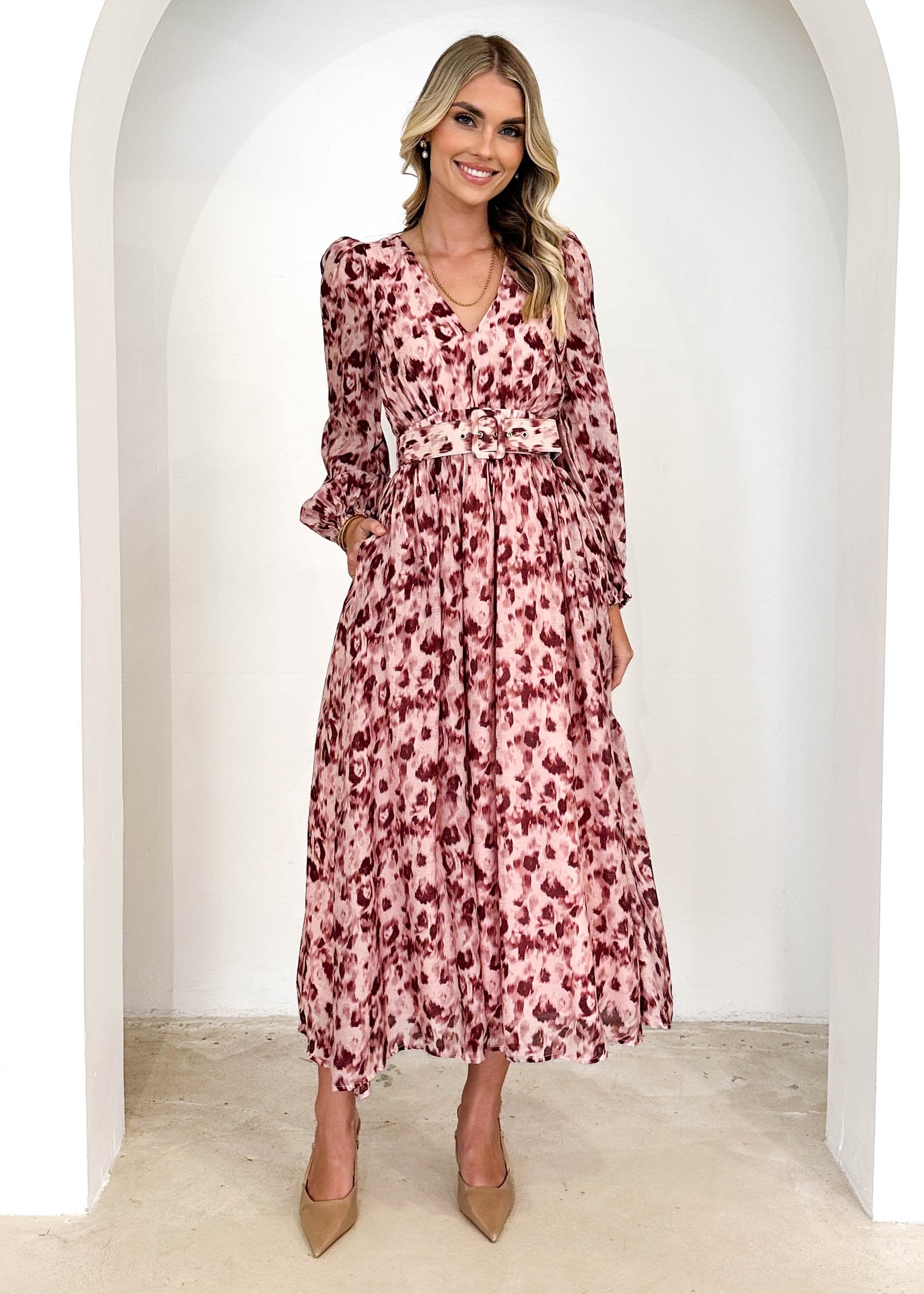 Cleopatra Maxi Dress - Burgundy Abstract