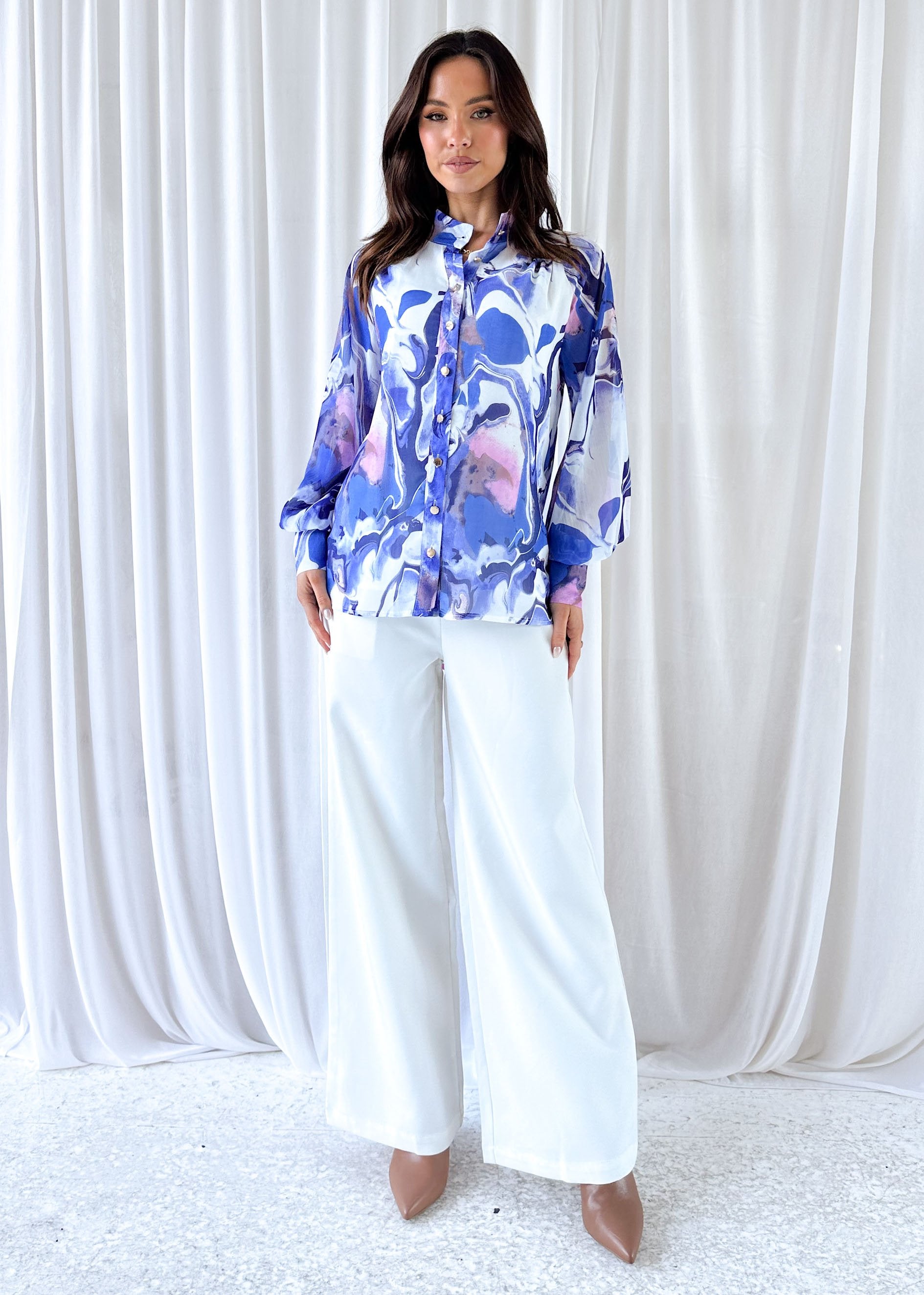 Alluxe Blouse - Blue Watercolour